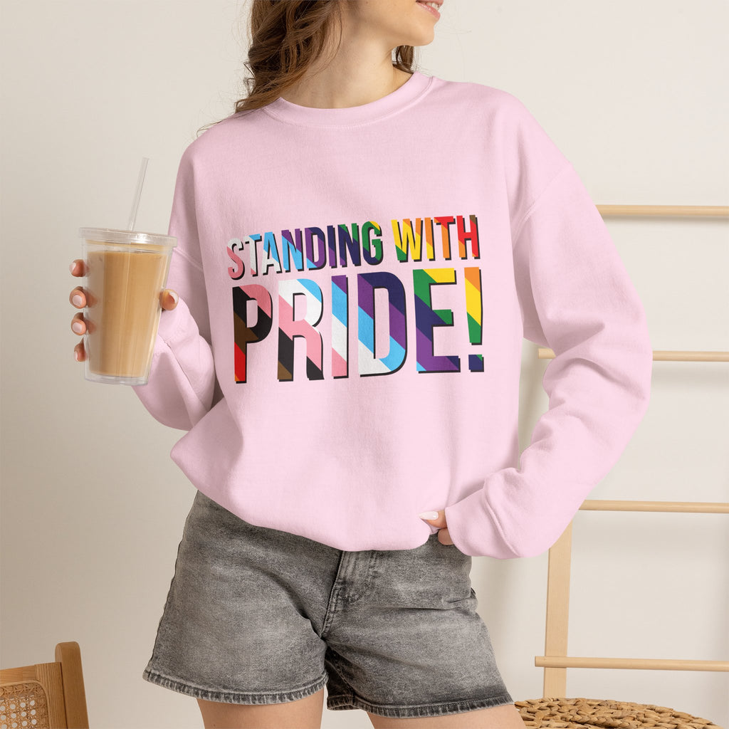 Crewneck Sweatshirt — "Standing With Pride!" Rainbow LGBTQ+ Support Crewneck