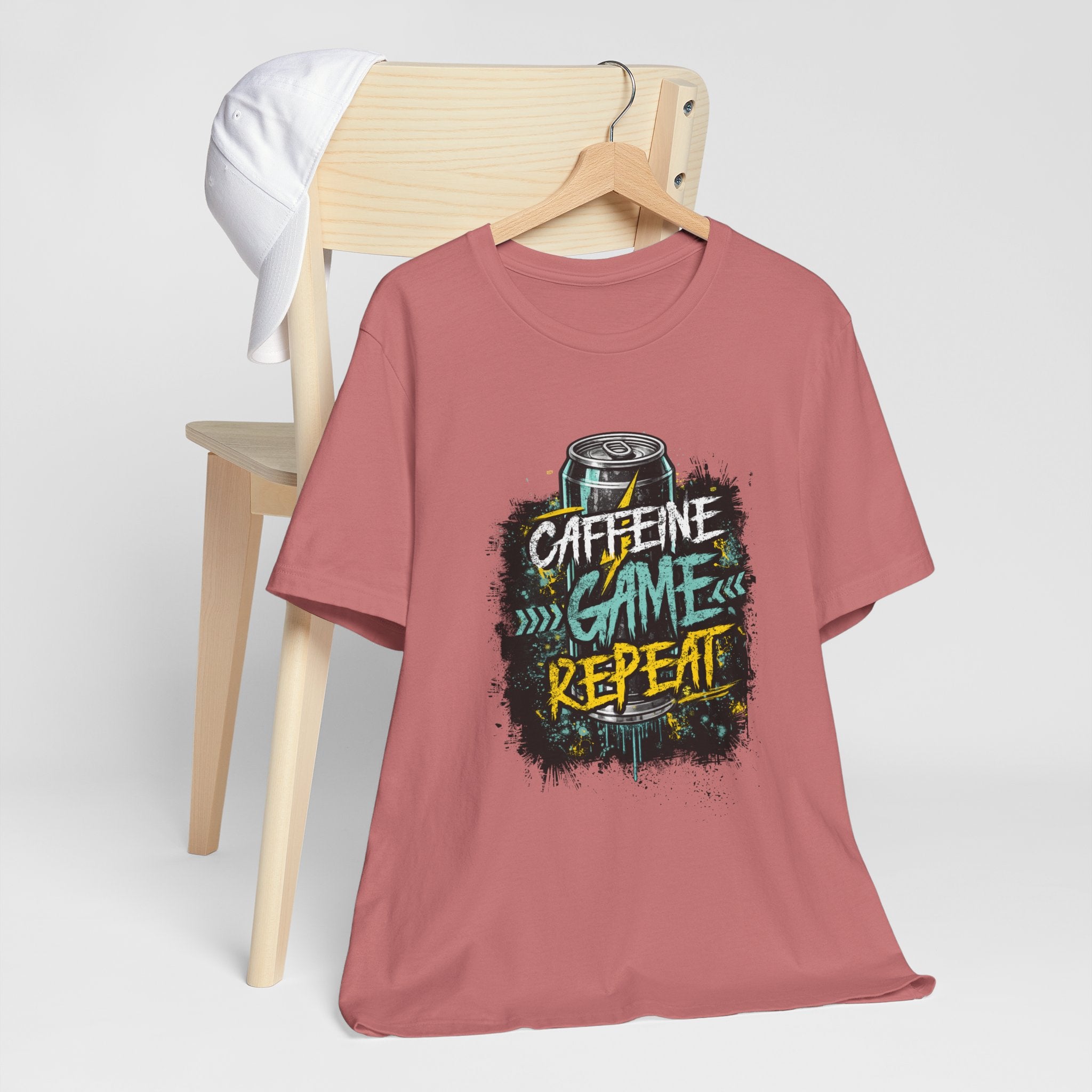 Caffeine Game Repeat T‑Shirt — Gamer Coffee Tee for Streamers & PC Players