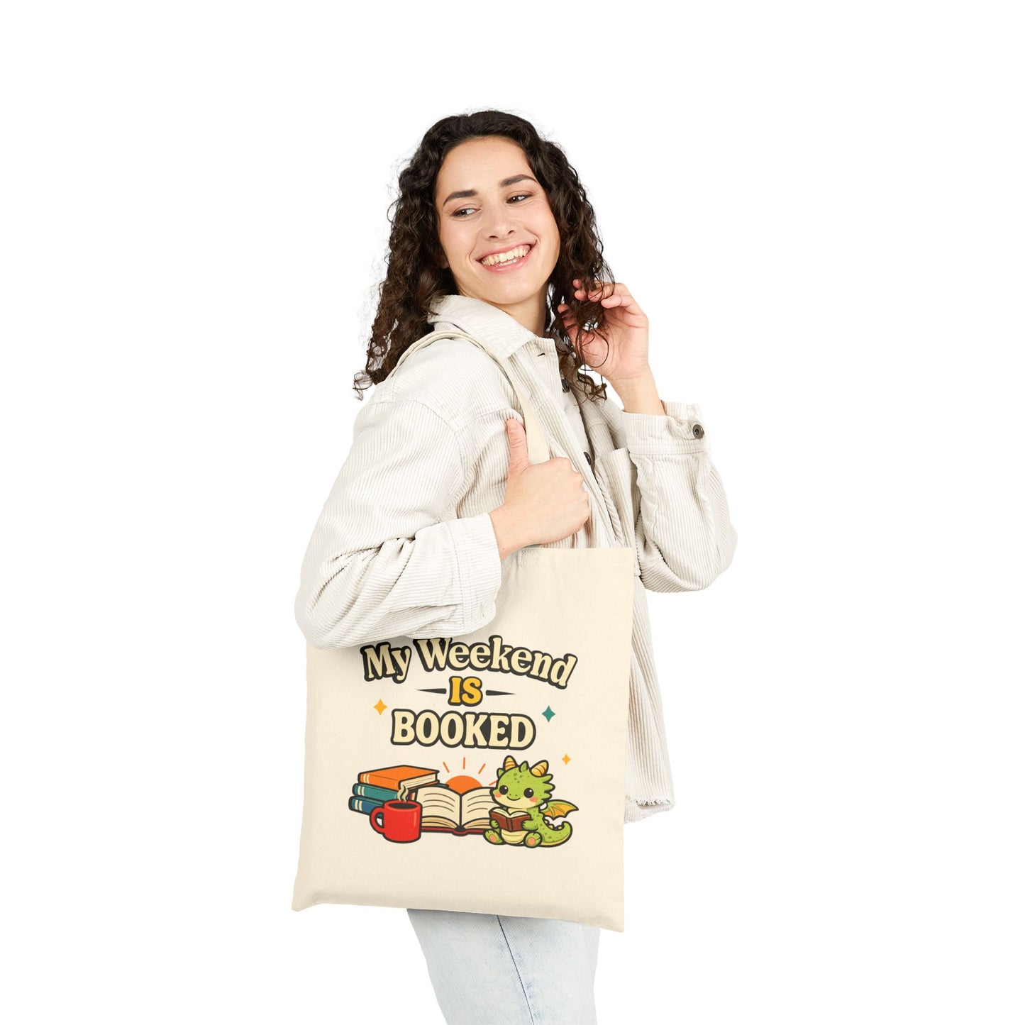 My Weekend Is Booked | Cute Book Dragon Canvas Tote Bag