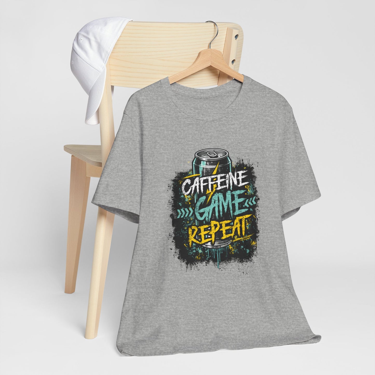 Caffeine Game Repeat T‑Shirt — Gamer Coffee Tee for Streamers & PC Players