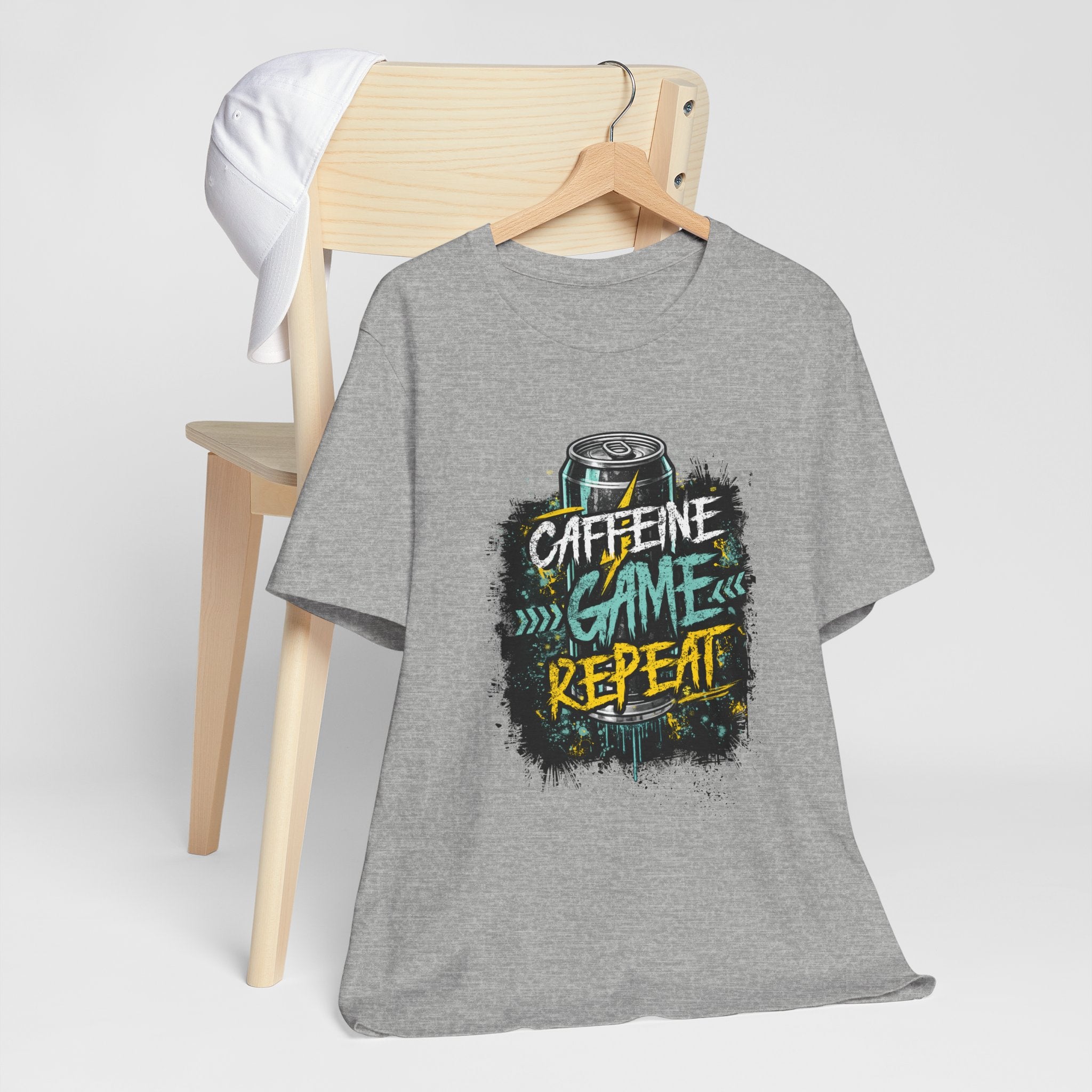 Caffeine Game Repeat T‑Shirt — Gamer Coffee Tee for Streamers & PC Players