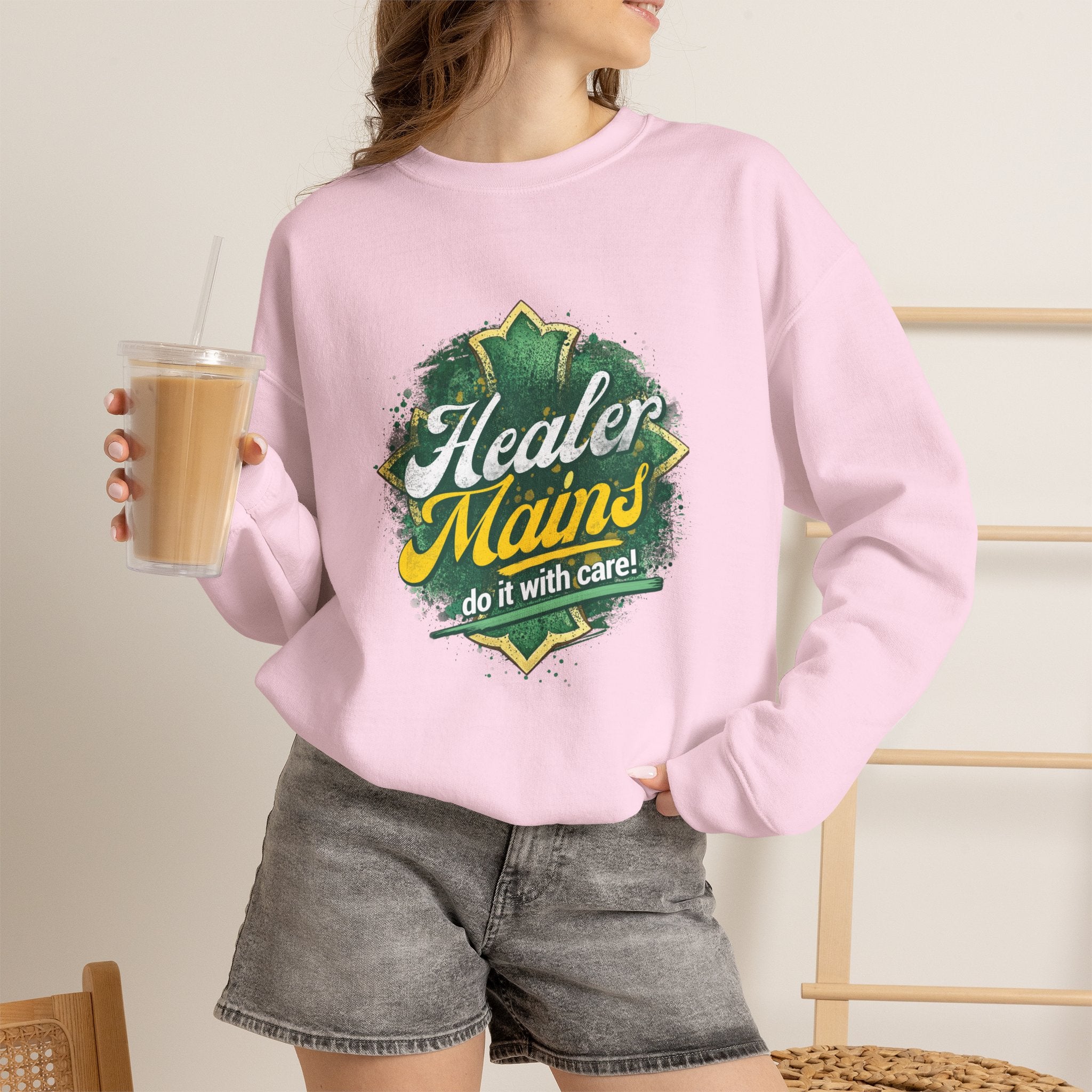 Healer Mains Crewneck Sweatshirt — Gamer RPG Healing Support Tee