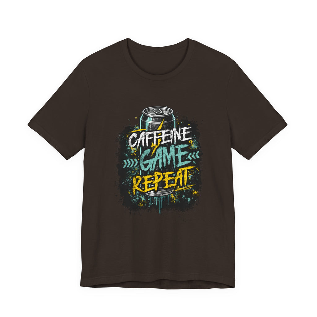 Caffeine Game Repeat T‑Shirt — Gamer Coffee Tee for Streamers & PC Players