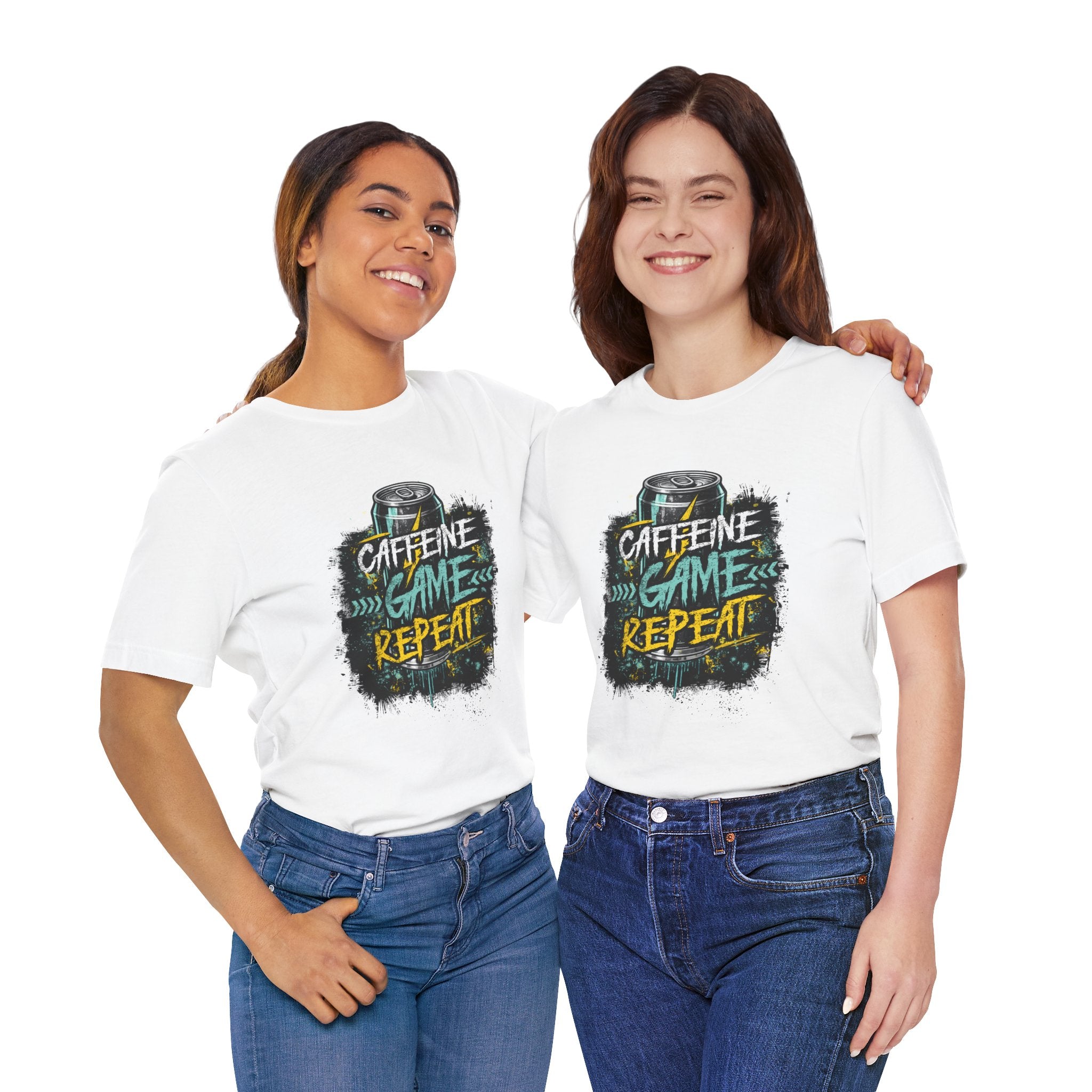 Caffeine Game Repeat T‑Shirt — Gamer Coffee Tee for Streamers & PC Players