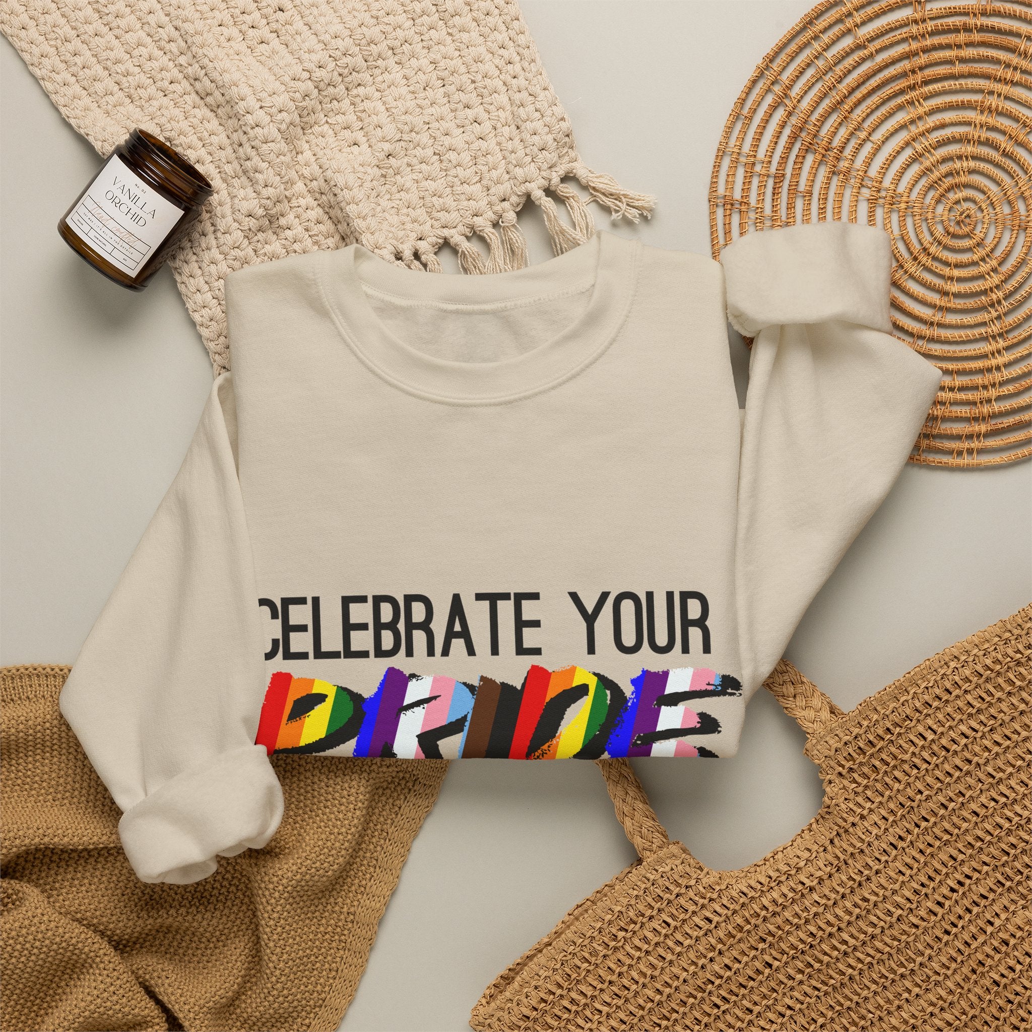 Celebrate Your Pride Crewneck Sweatshirt — Rainbow LGBTQ+ Pride Pullover