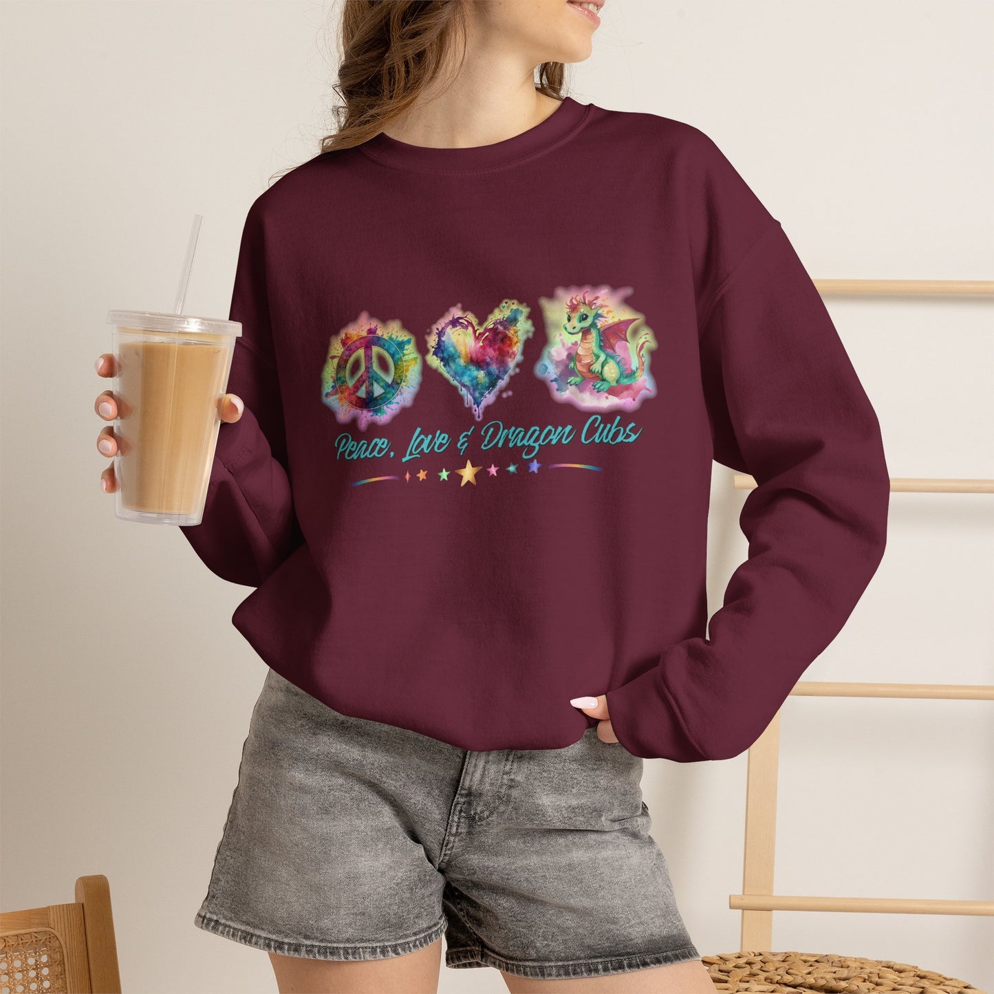 Peace, Love & Dragon Cubs Fantasy Crewneck Sweatshirt