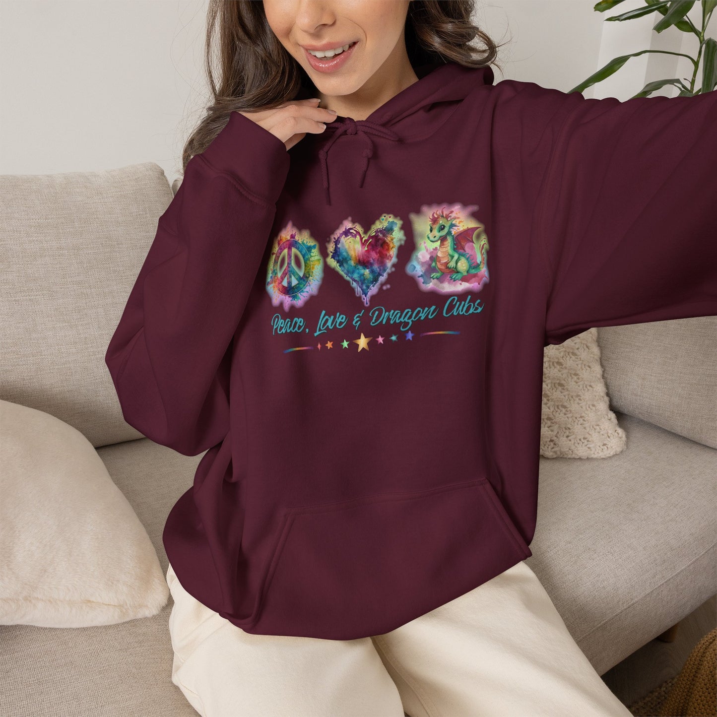 Peace, Love & Dragon Cubs Fantasy Pullover Hoodie