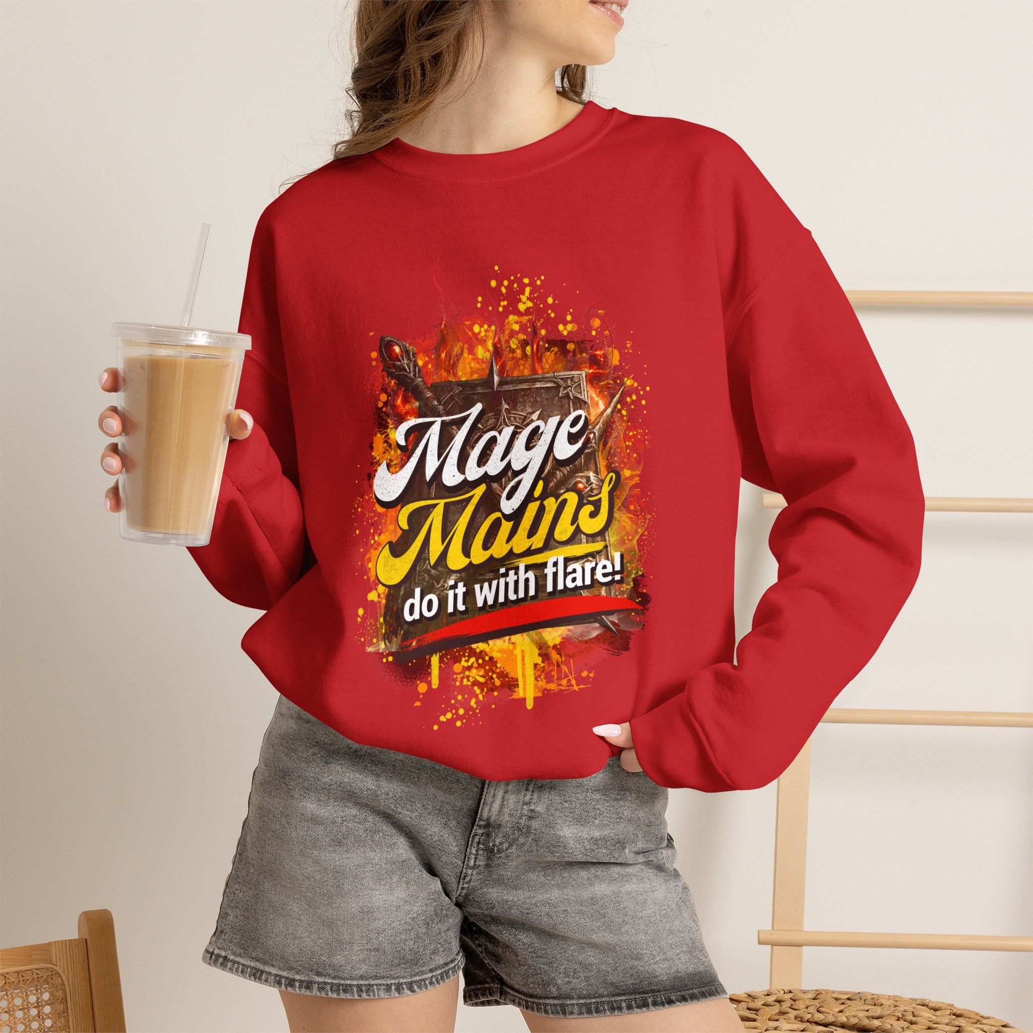 Mage Mains Crewneck Sweatshirt — "Do It With Flare" Fantasy Gamer Pullover