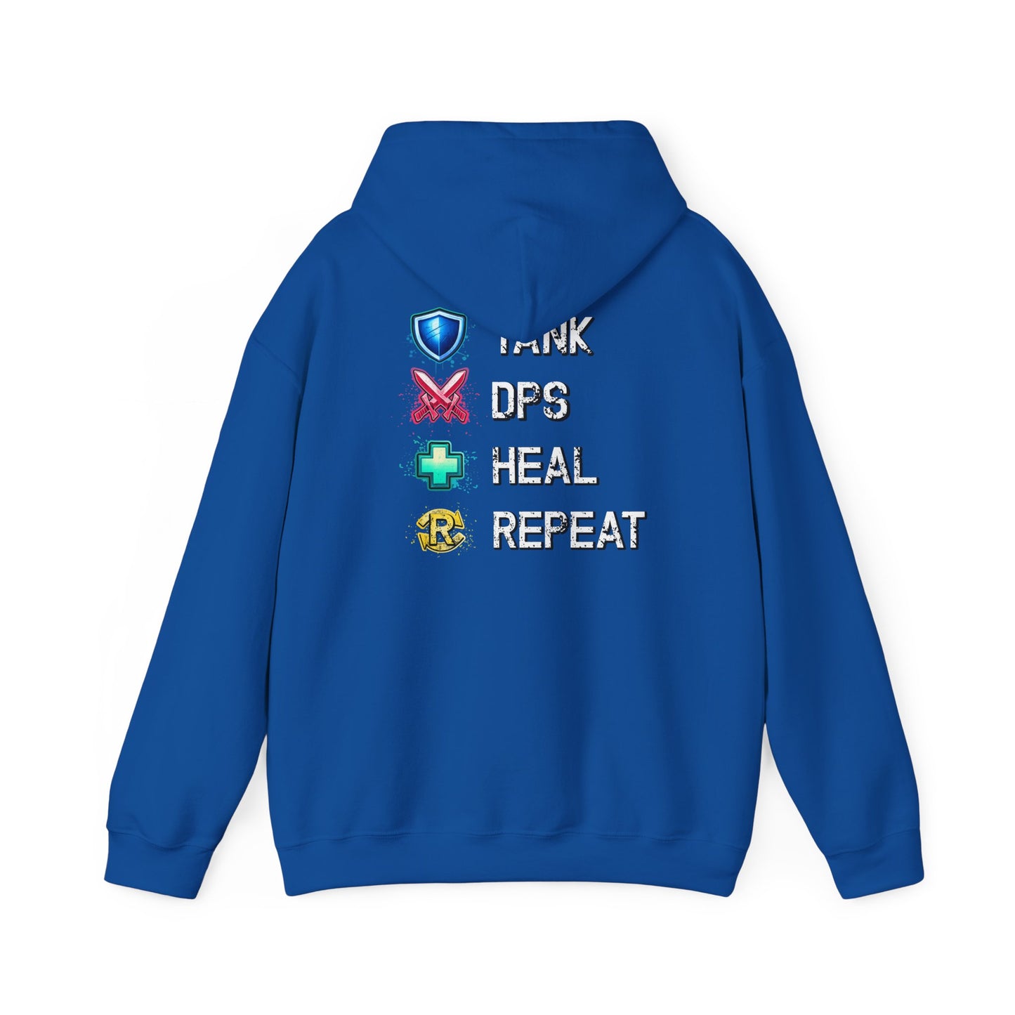 Tank DPS Heal Repeat Hoodie | MMO RPG Gamer Hoodie | Neon Graffiti Gaming Sweatshirt
