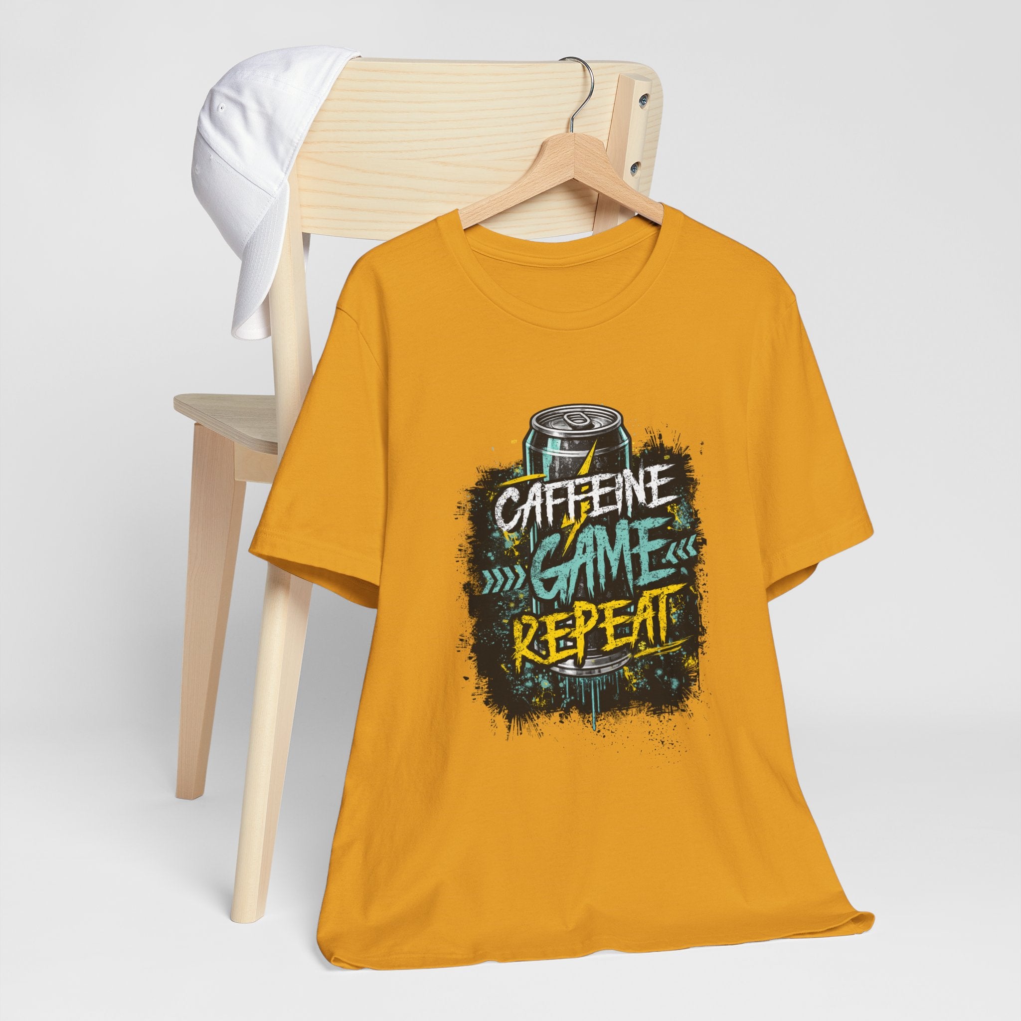 Caffeine Game Repeat T‑Shirt — Gamer Coffee Tee for Streamers & PC Players