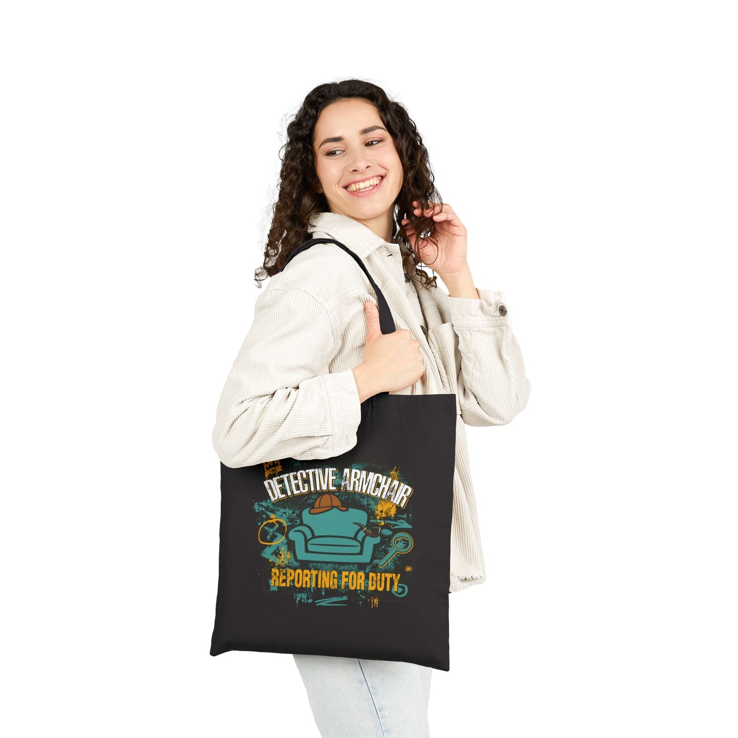 Detective Armchair Reporting for Duty Funny True Crime Cotton Canvas Tote Bag