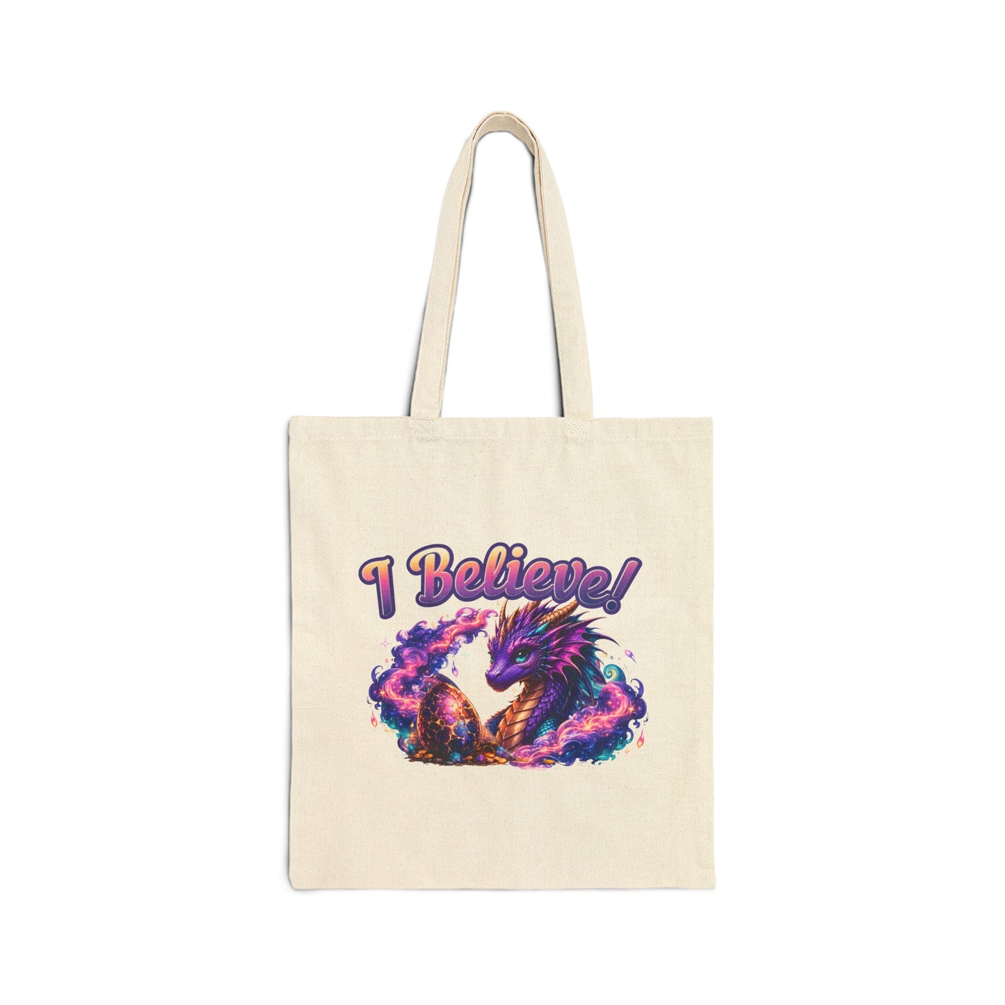 I Believe! Dragon Cotton Tote Bag | Magical Fantasy Dragon Egg Book Lover Tote