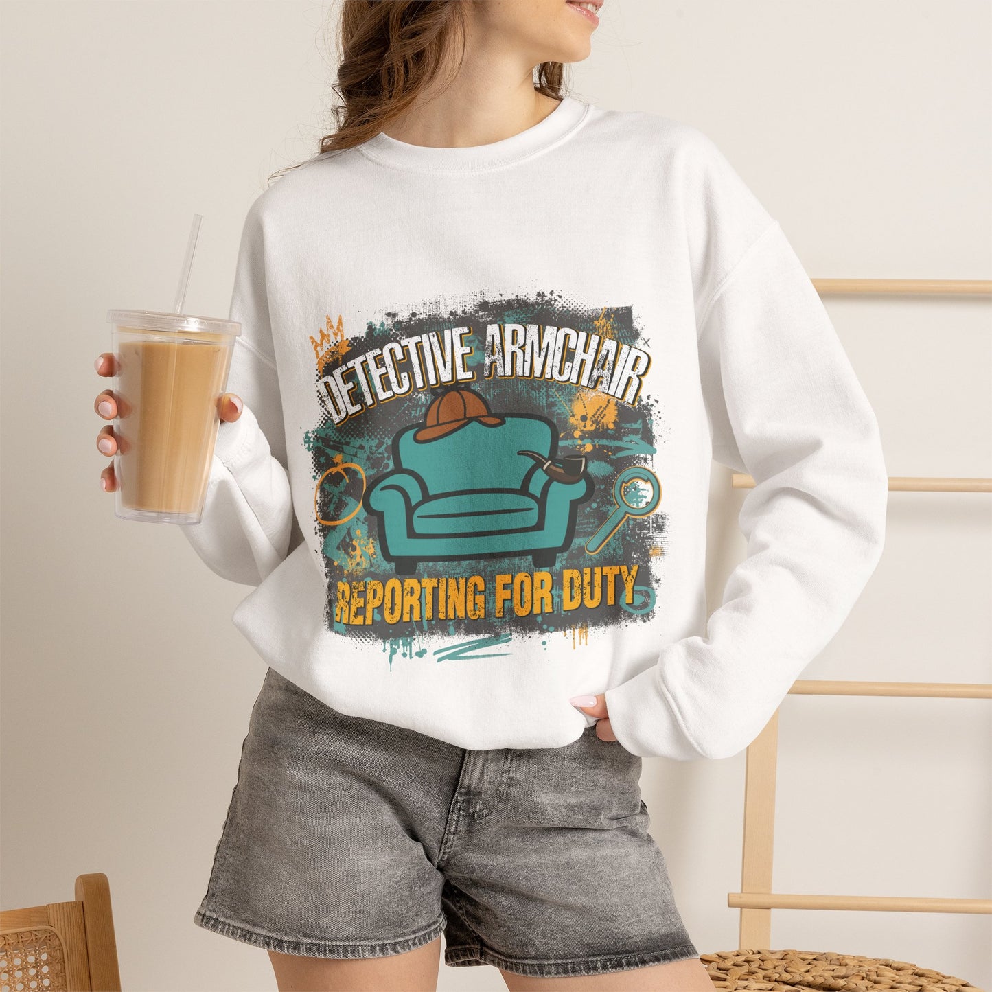 Detective Armchair Reporting for Duty Funny True Crime Crewneck Sweatshirt