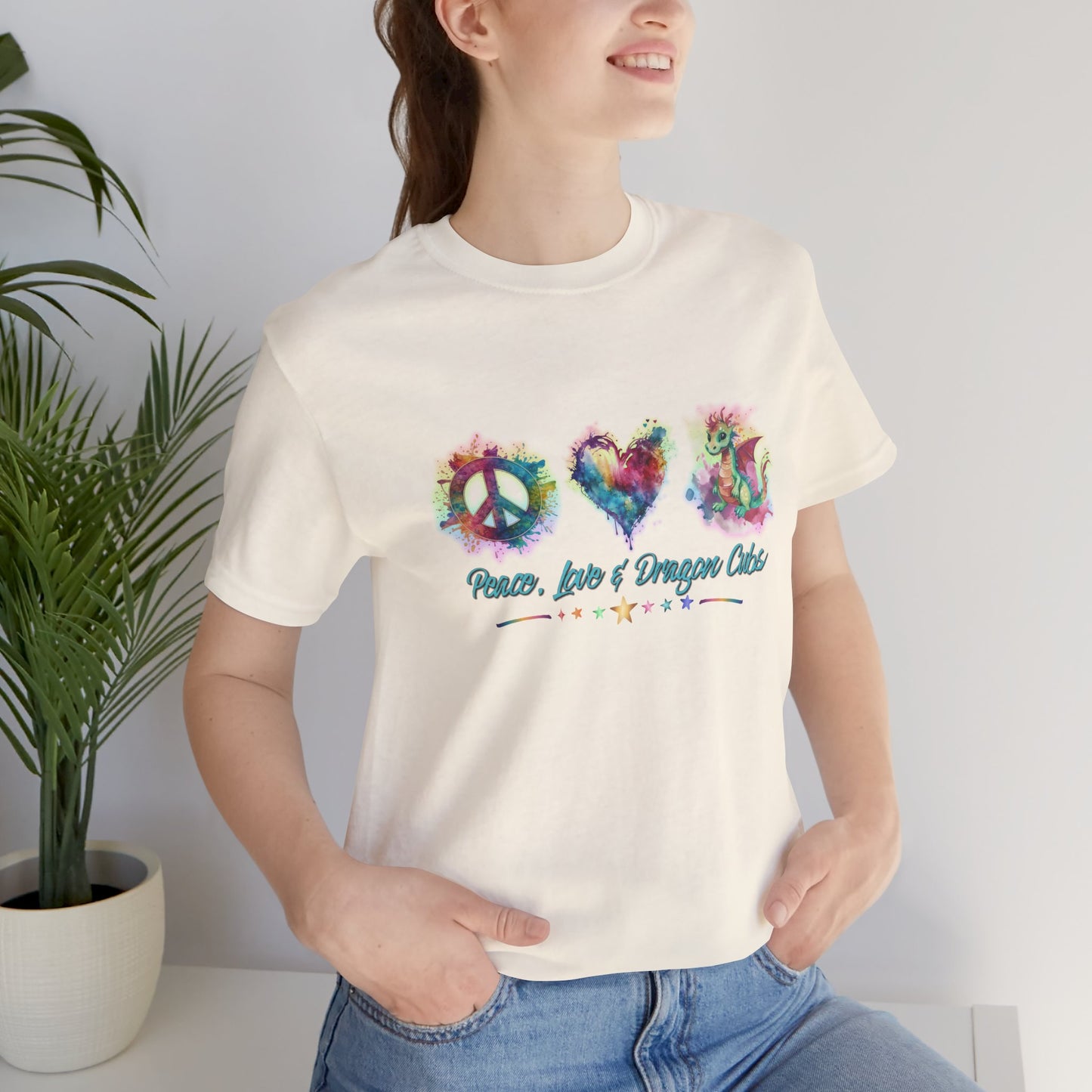 Peace, Love & Dragon Cubs Watercolor Fantasy Dragon Lover T-Shirt