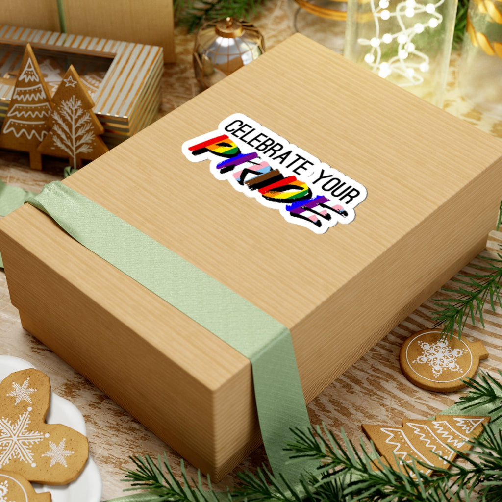 Celebrate Your Pride Kiss-Cut Sticker — Rainbow LGBTQ+ Support Decal