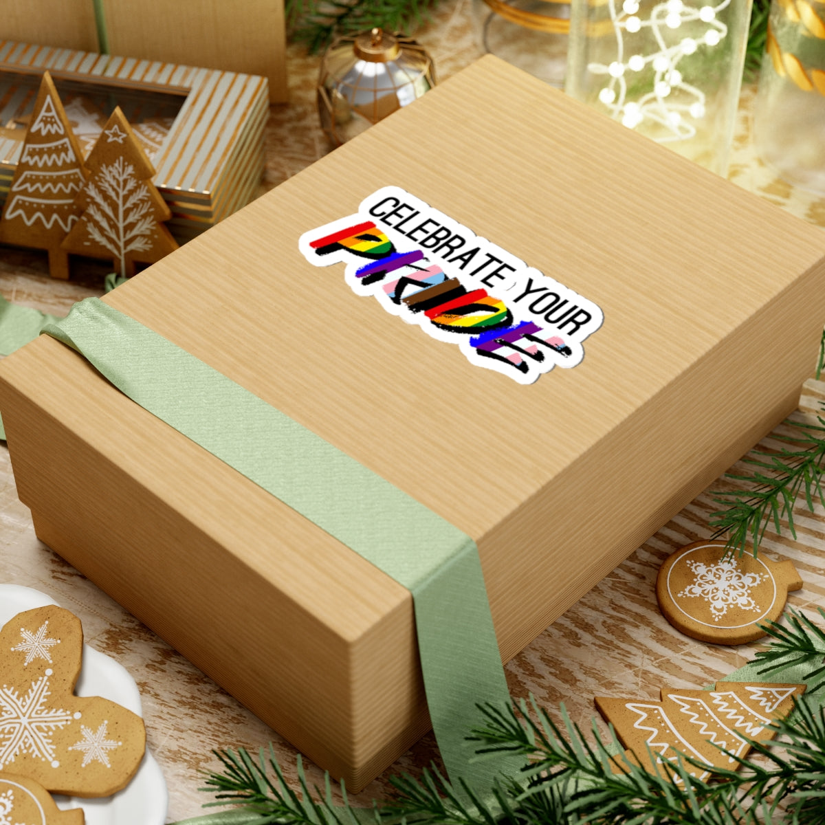 Celebrate Your Pride Kiss-Cut Sticker — Rainbow LGBTQ+ Support Decal