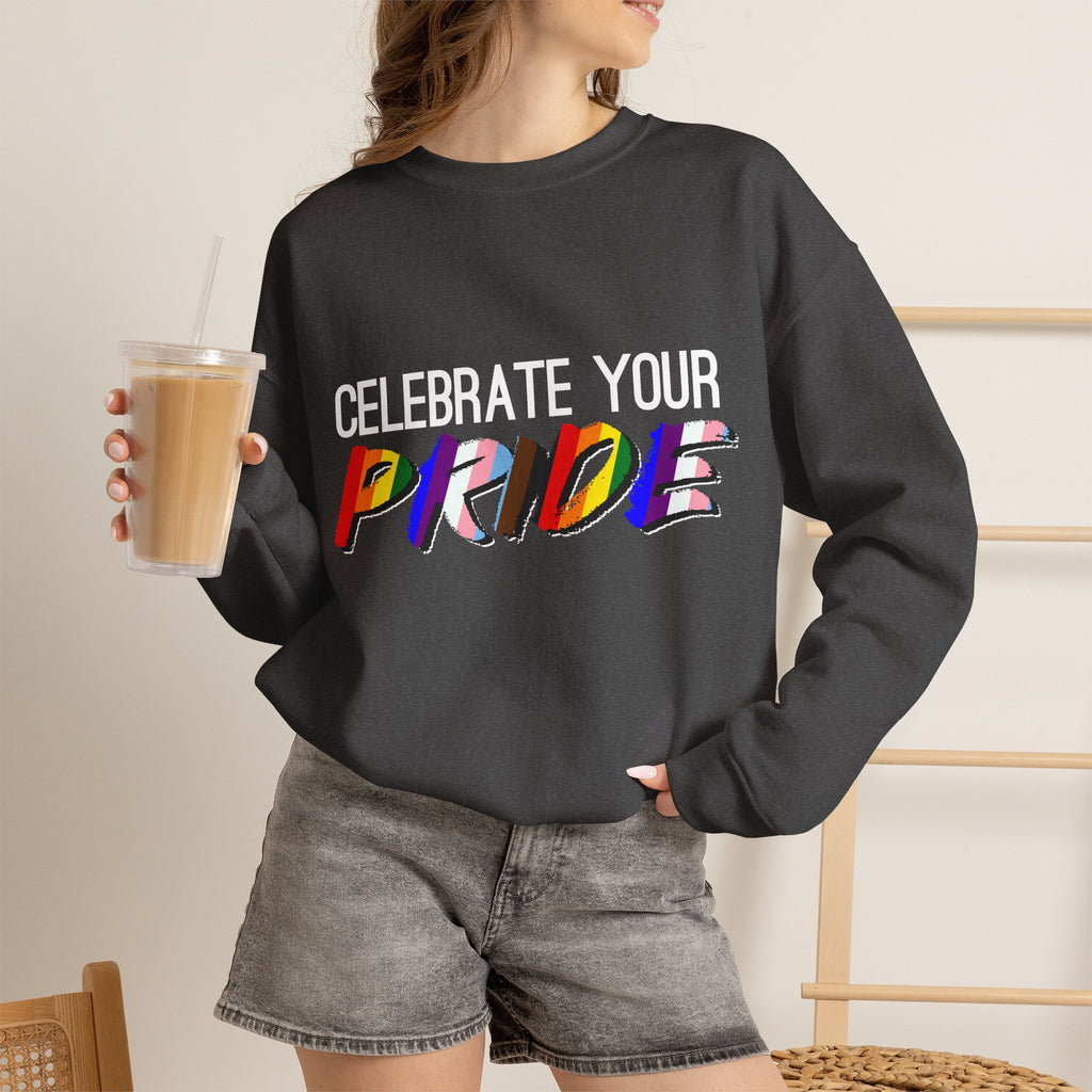 Celebrate Your Pride Crewneck Sweatshirt — Rainbow LGBTQ+ Pride Pullover
