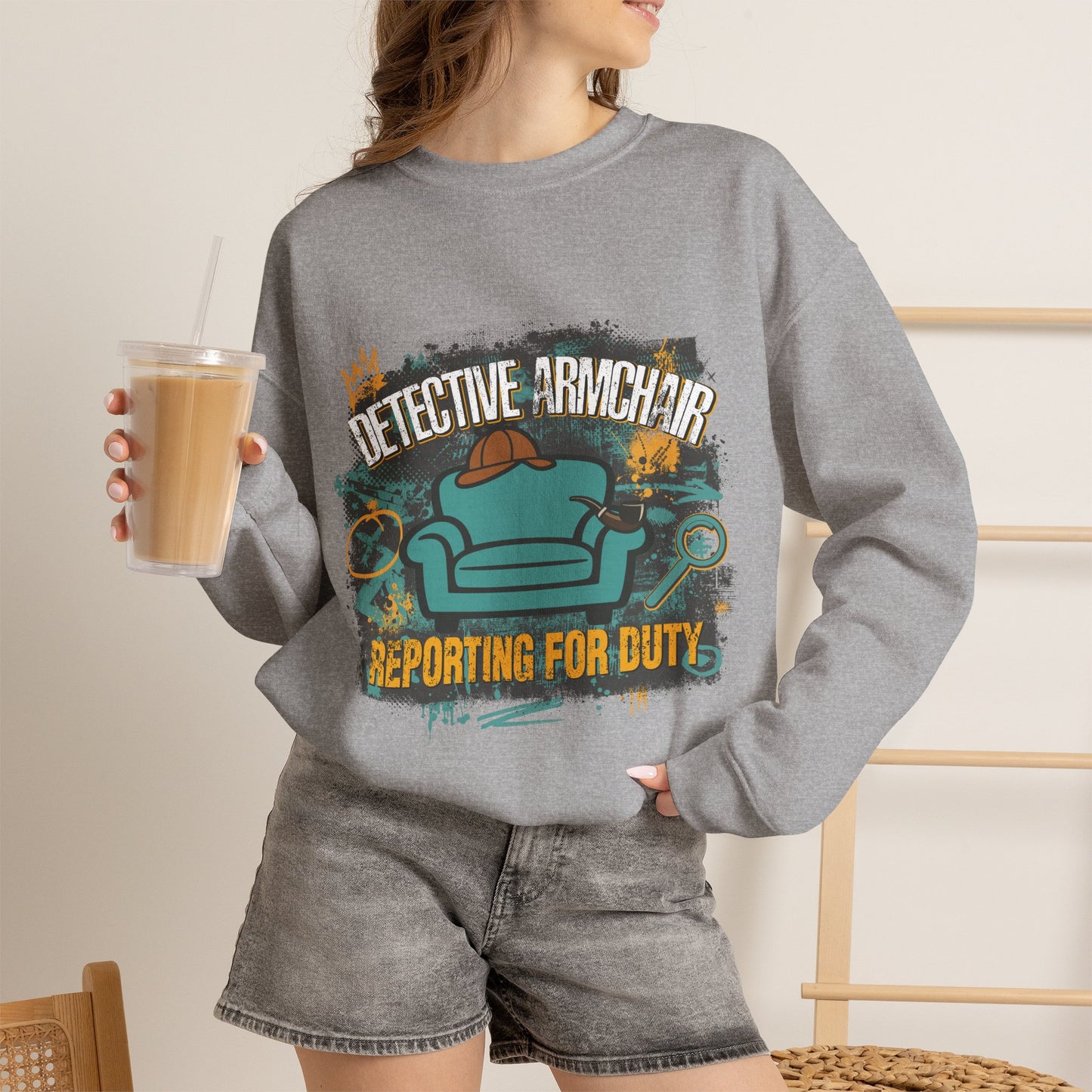 Detective Armchair Reporting for Duty Funny True Crime Crewneck Sweatshirt
