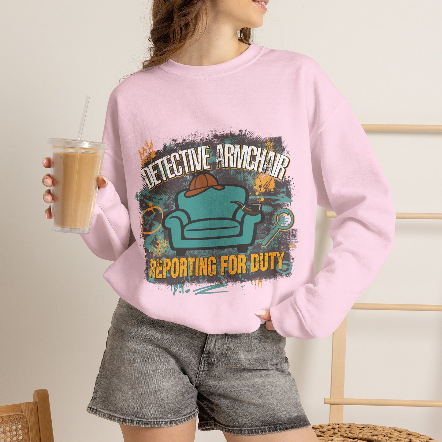Detective Armchair Reporting for Duty Funny True Crime Crewneck Sweatshirt