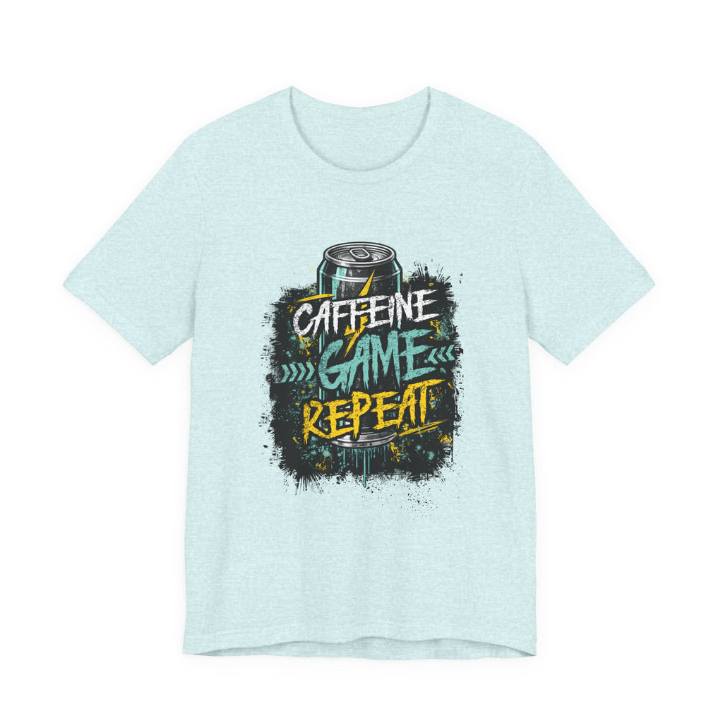 Caffeine Game Repeat T‑Shirt — Gamer Coffee Tee for Streamers & PC Players