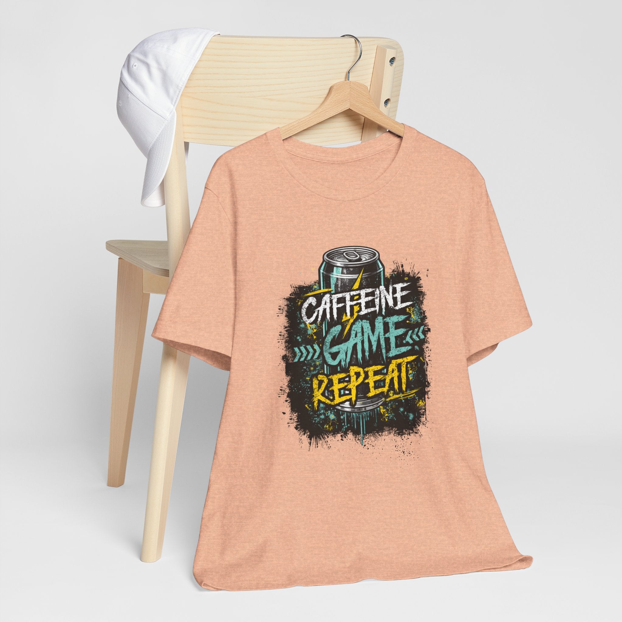 Caffeine Game Repeat T‑Shirt — Gamer Coffee Tee for Streamers & PC Players