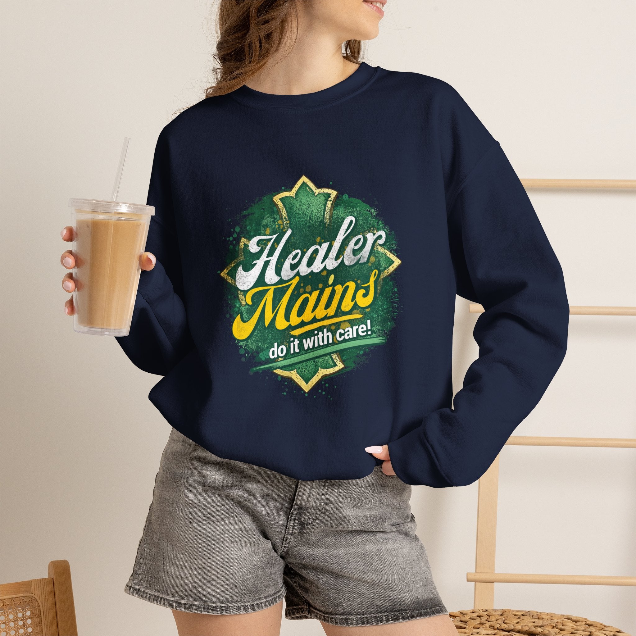 Healer Mains Crewneck Sweatshirt — Gamer RPG Healing Support Tee
