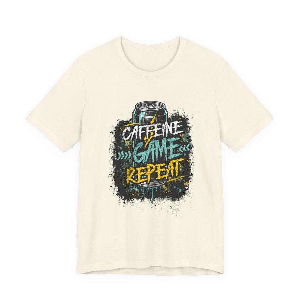 Caffeine Game Repeat T‑Shirt — Gamer Coffee Tee for Streamers & PC Players