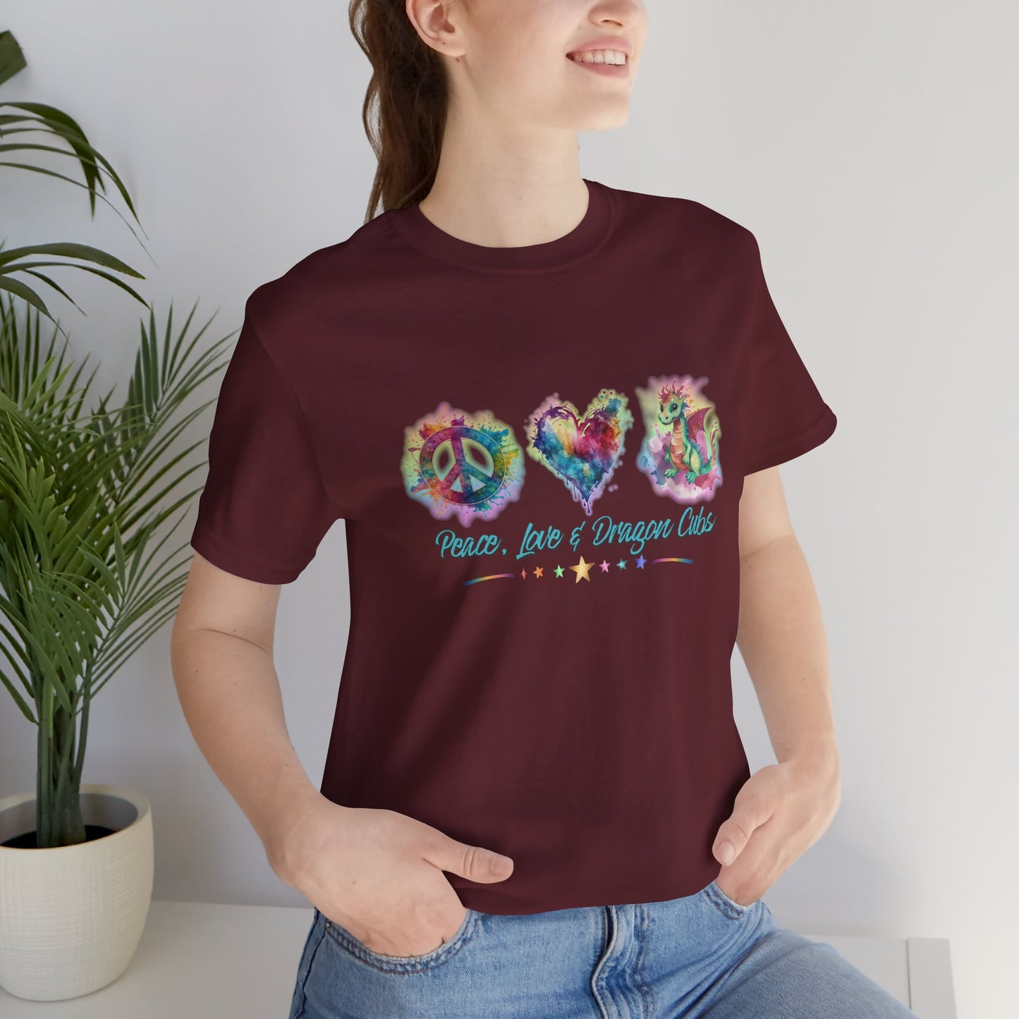 Peace, Love & Dragon Cubs Watercolor Fantasy Dragon Lover T-Shirt