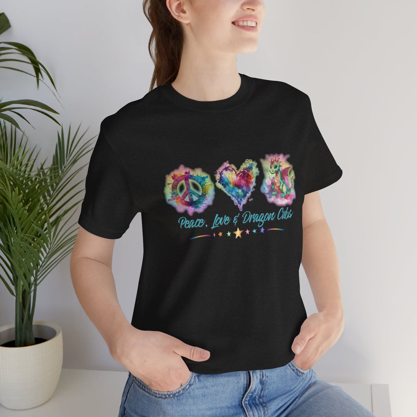 Peace, Love & Dragon Cubs Watercolor Fantasy Dragon Lover T-Shirt