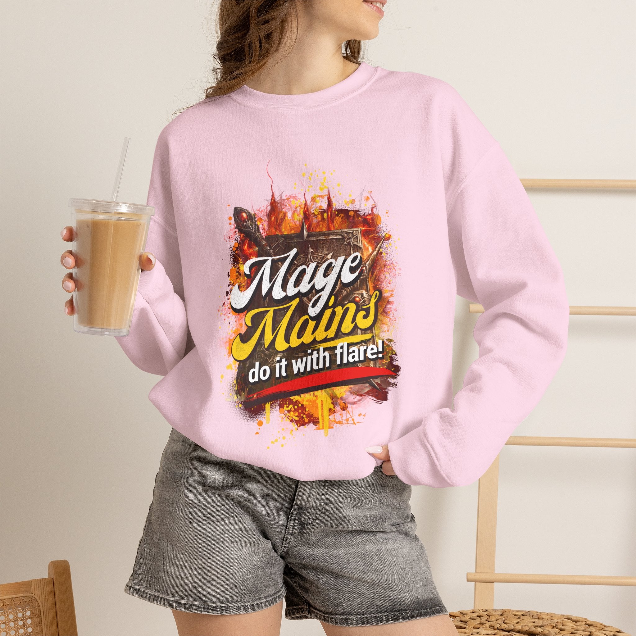 Mage Mains Crewneck Sweatshirt — "Do It With Flare" Fantasy Gamer Pullover