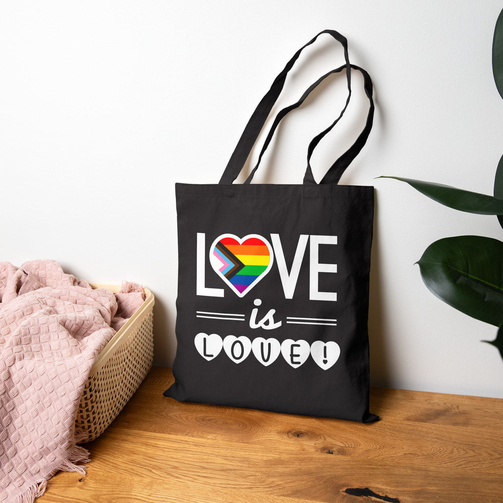 Love Is Love Pride Canvas Tote Bag — Rainbow Heart LGBTQ+ Reusable Shopper