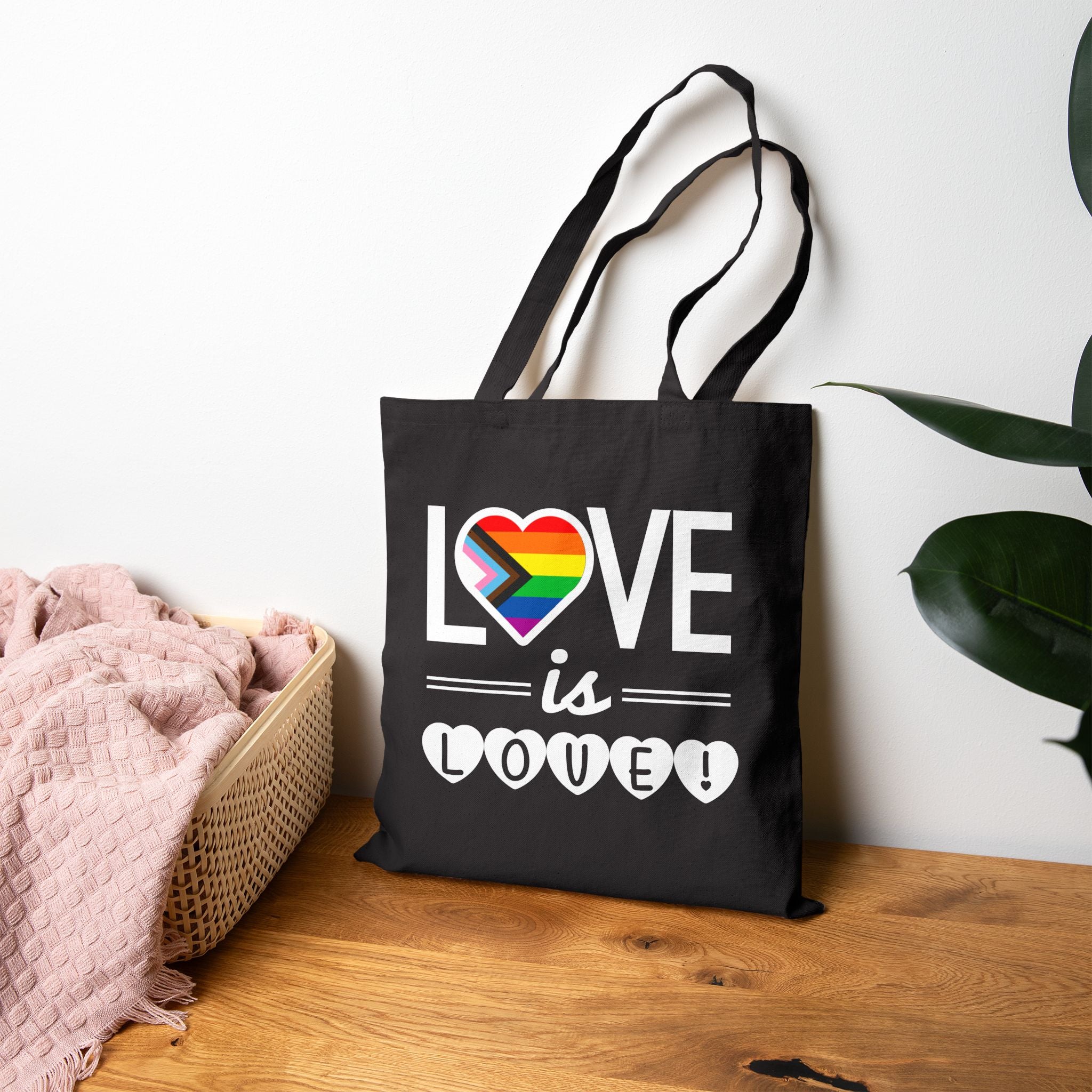 Love Is Love Pride Canvas Tote Bag — Rainbow Heart LGBTQ+ Reusable Shopper