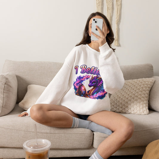 Copy of I Believe! Dragon Crewneck Sweatshirt | Magical Fantasy Dragon Egg Mythical Creature Pullover