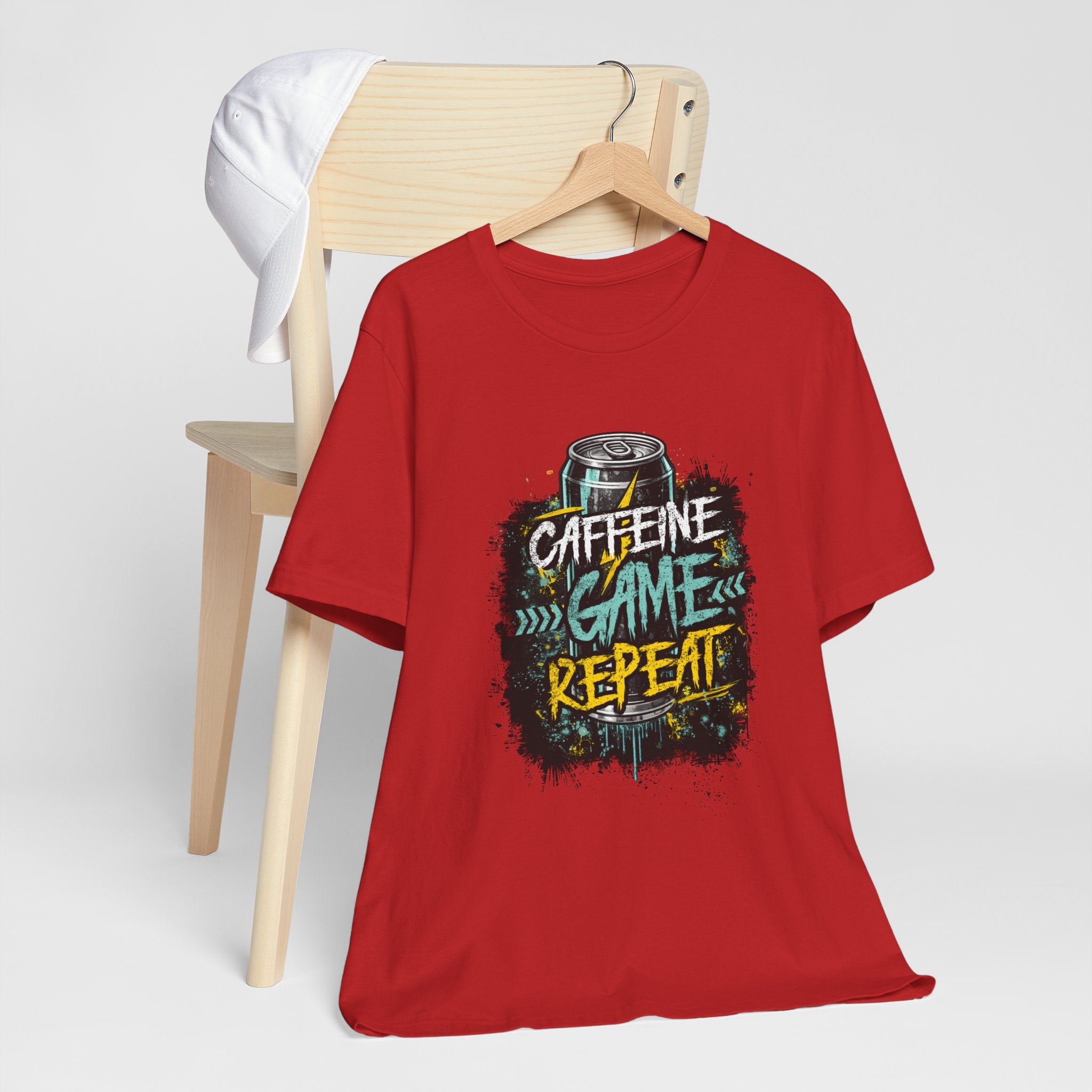 Caffeine Game Repeat T‑Shirt — Gamer Coffee Tee for Streamers & PC Players