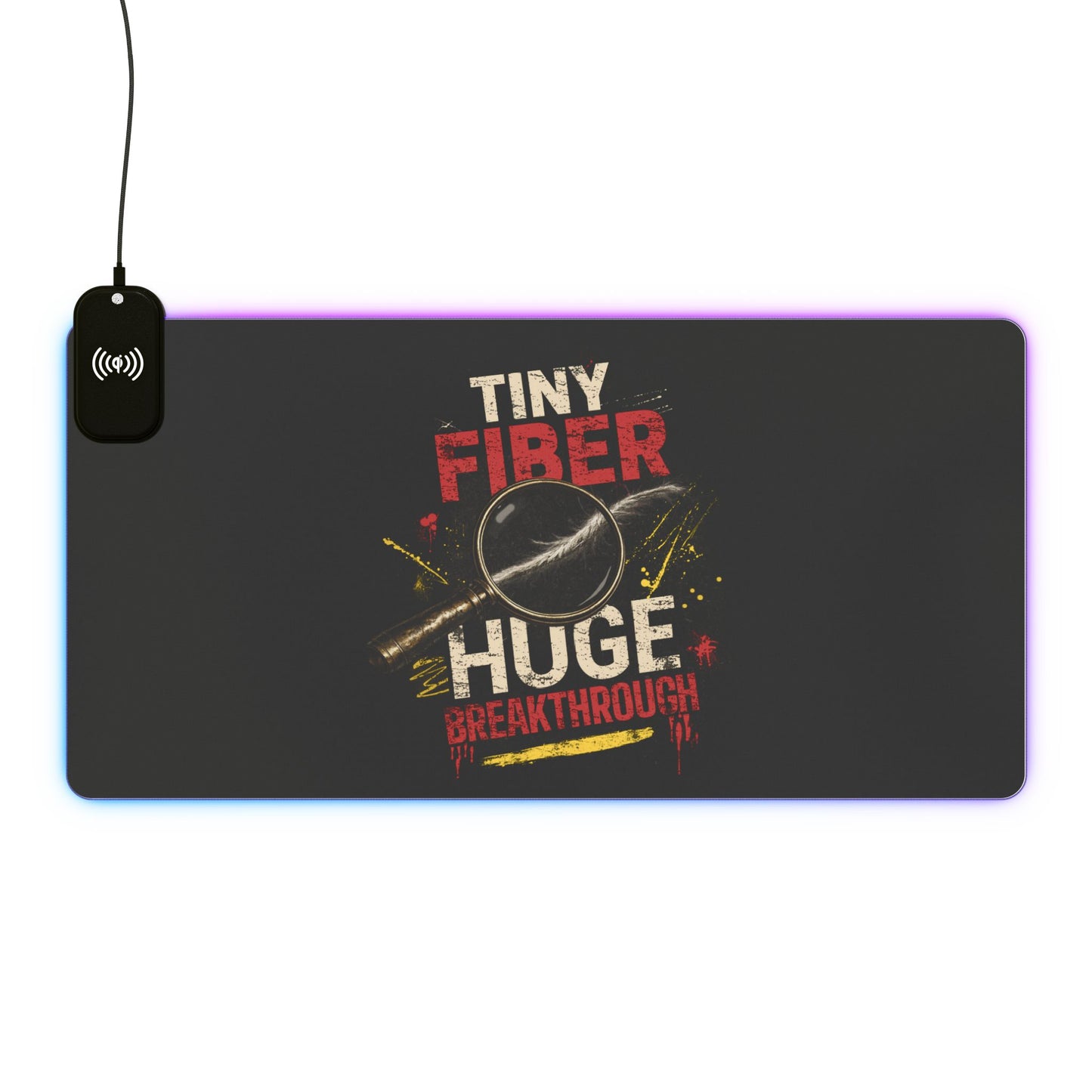 Tiny Fiber Huge Breakthrough LED Mouse Pad | True Crime Forensics Gaming Desk Mat