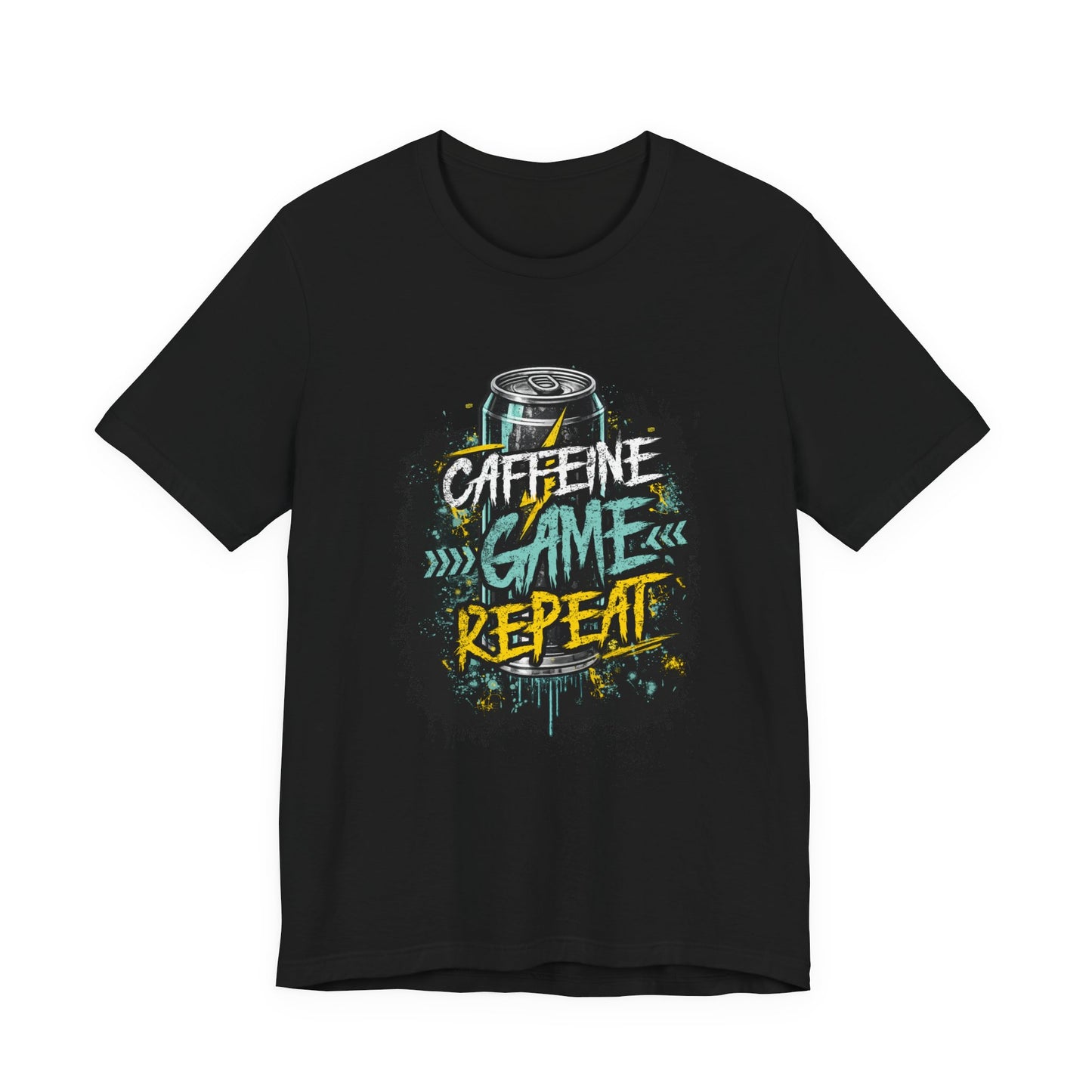 Caffeine Game Repeat T‑Shirt — Gamer Coffee Tee for Streamers & PC Players