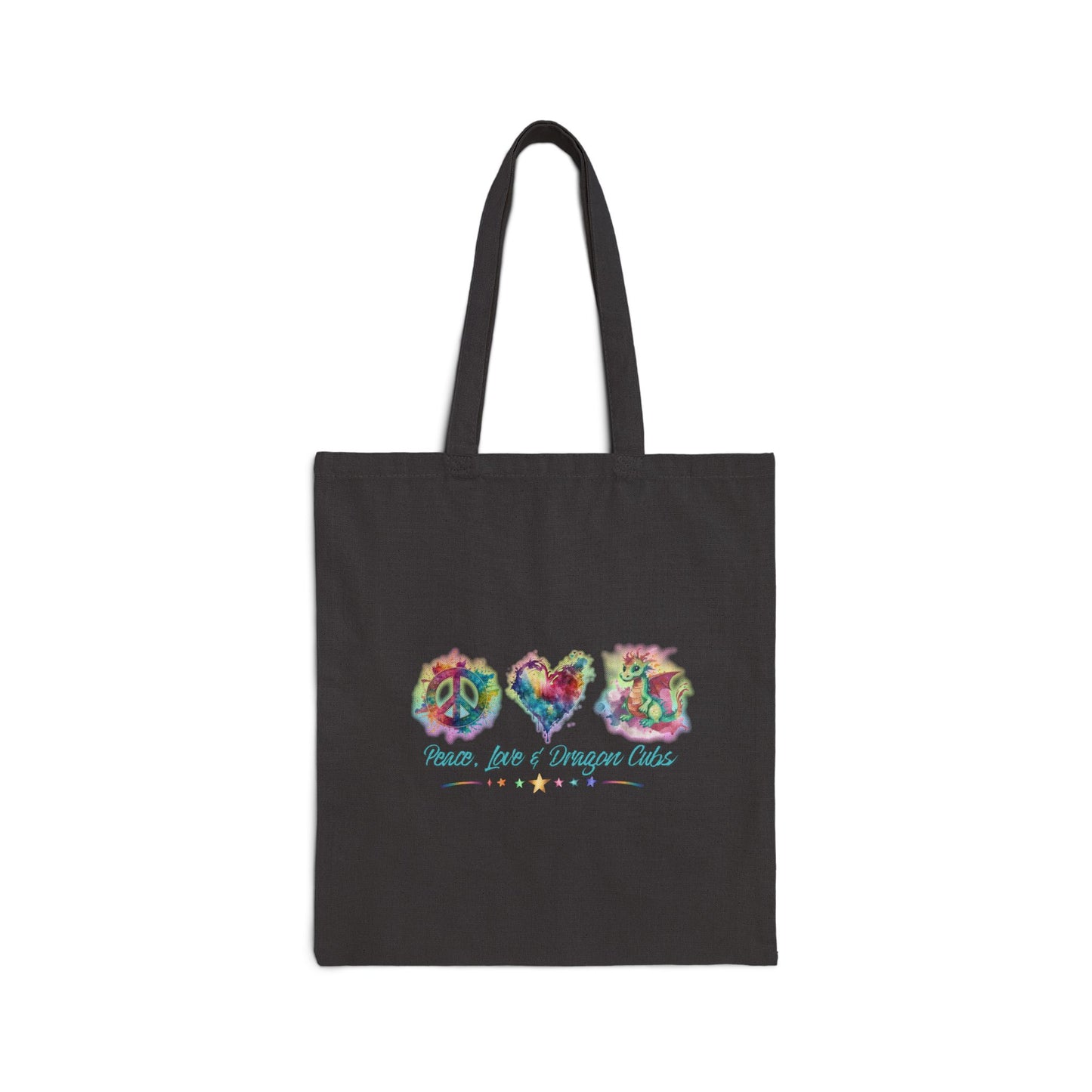 Peace, Love & Dragon Cubs Watercolor Fantasy Cotton Canvas Tote Bag