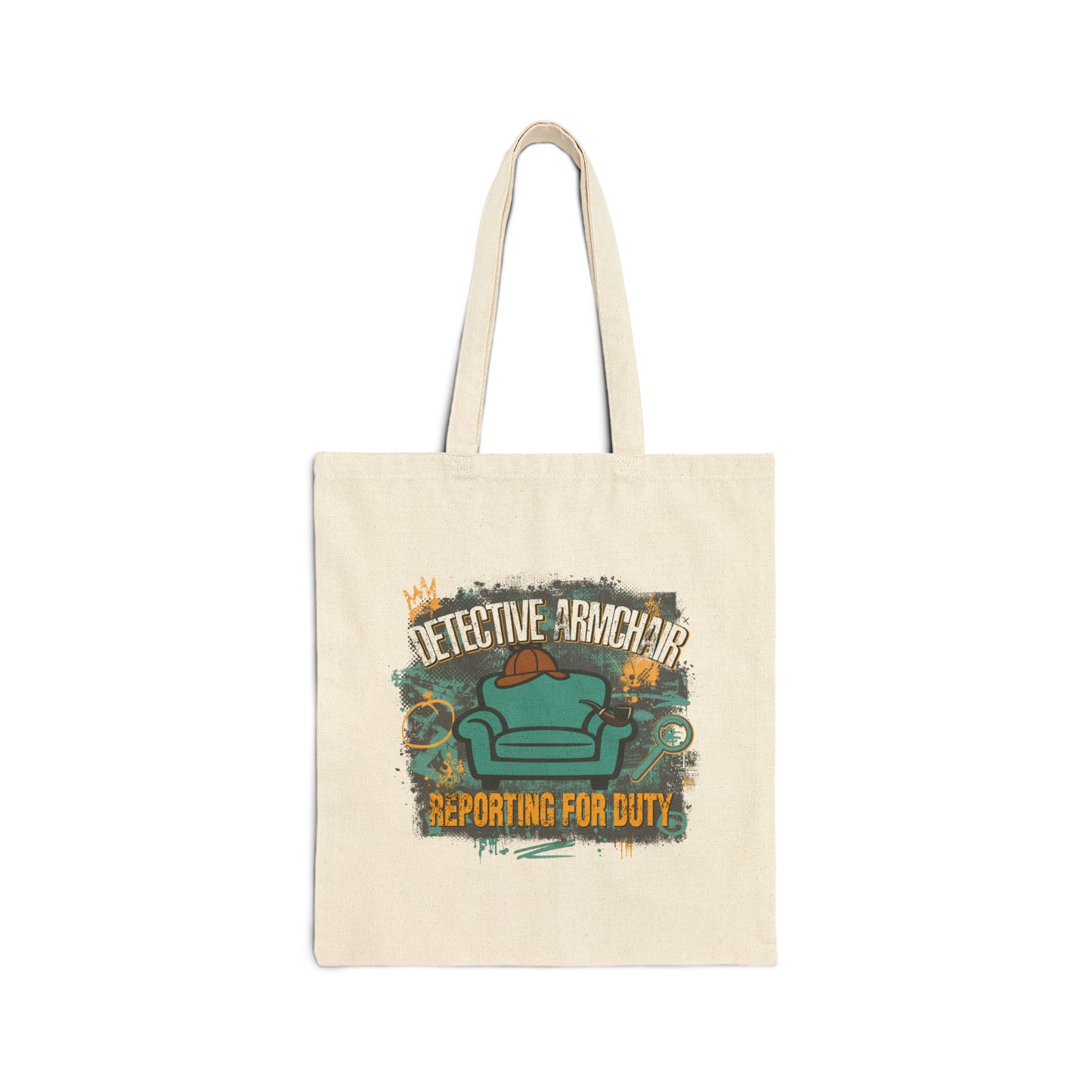 Detective Armchair Reporting for Duty Funny True Crime Cotton Canvas Tote Bag
