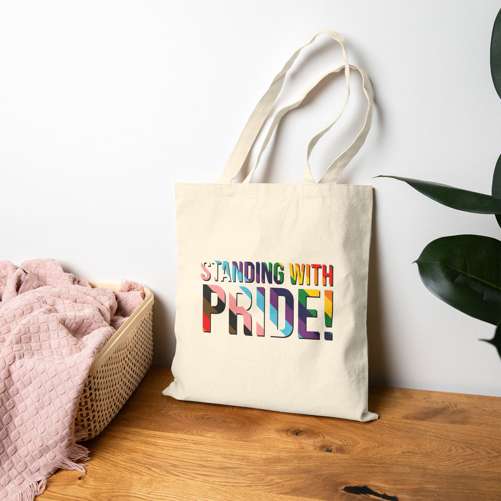 Standing With Pride! Canvas Tote — LGBTQ+ Rainbow Reusable Bag