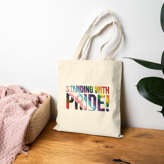 Standing With Pride! Canvas Tote — LGBTQ+ Rainbow Reusable Bag