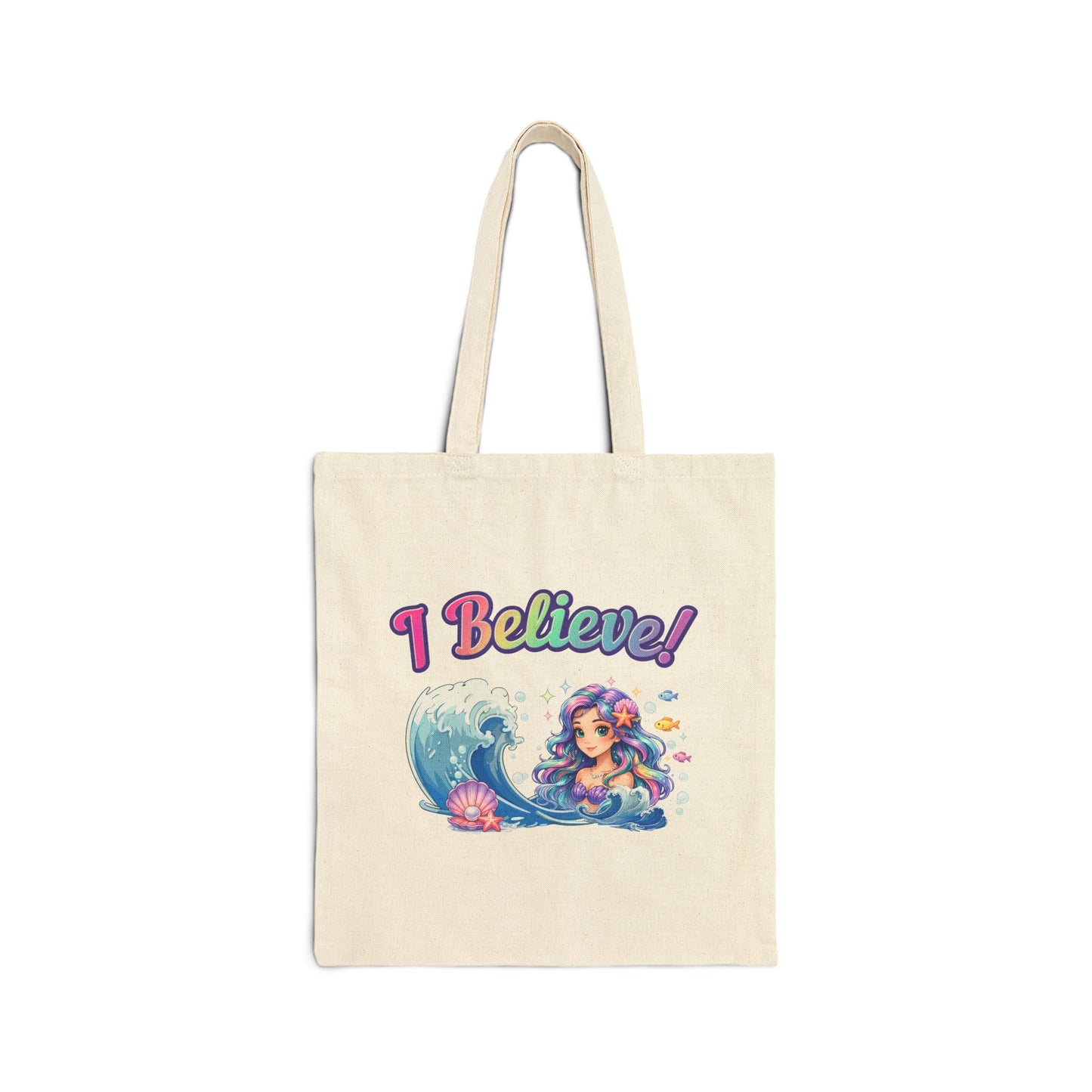 I Believe! Mermaid Cotton Tote Bag | Magical Ocean Fantasy Book Lover Tote
