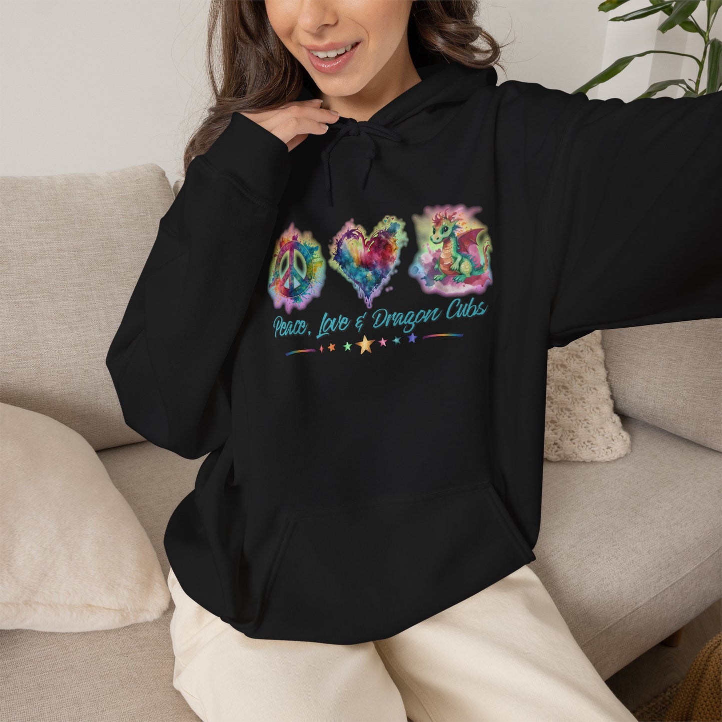 Peace, Love & Dragon Cubs Fantasy Pullover Hoodie