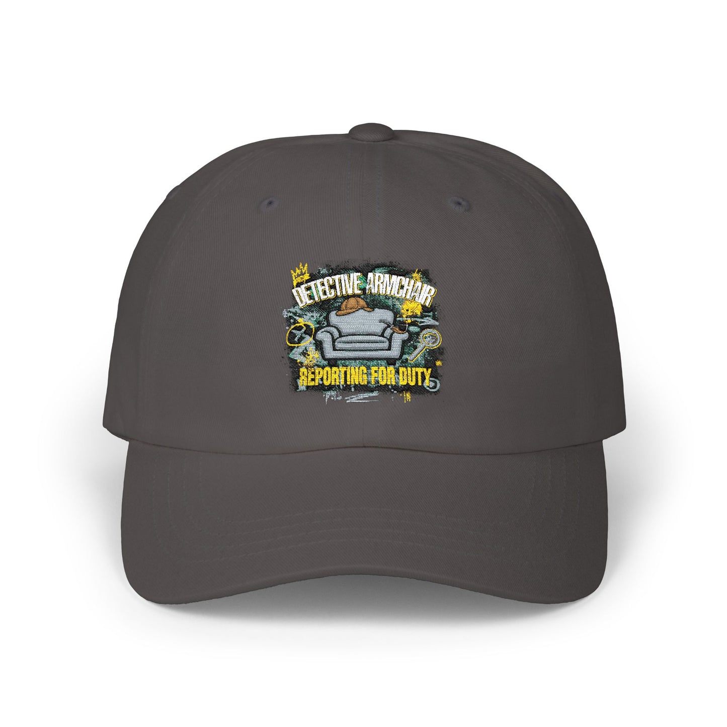 Detective Armchair Reporting for Duty Funny True Crime Dad Cap
