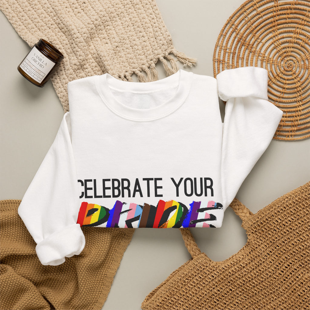 Celebrate Your Pride Crewneck Sweatshirt — Rainbow LGBTQ+ Pride Pullover