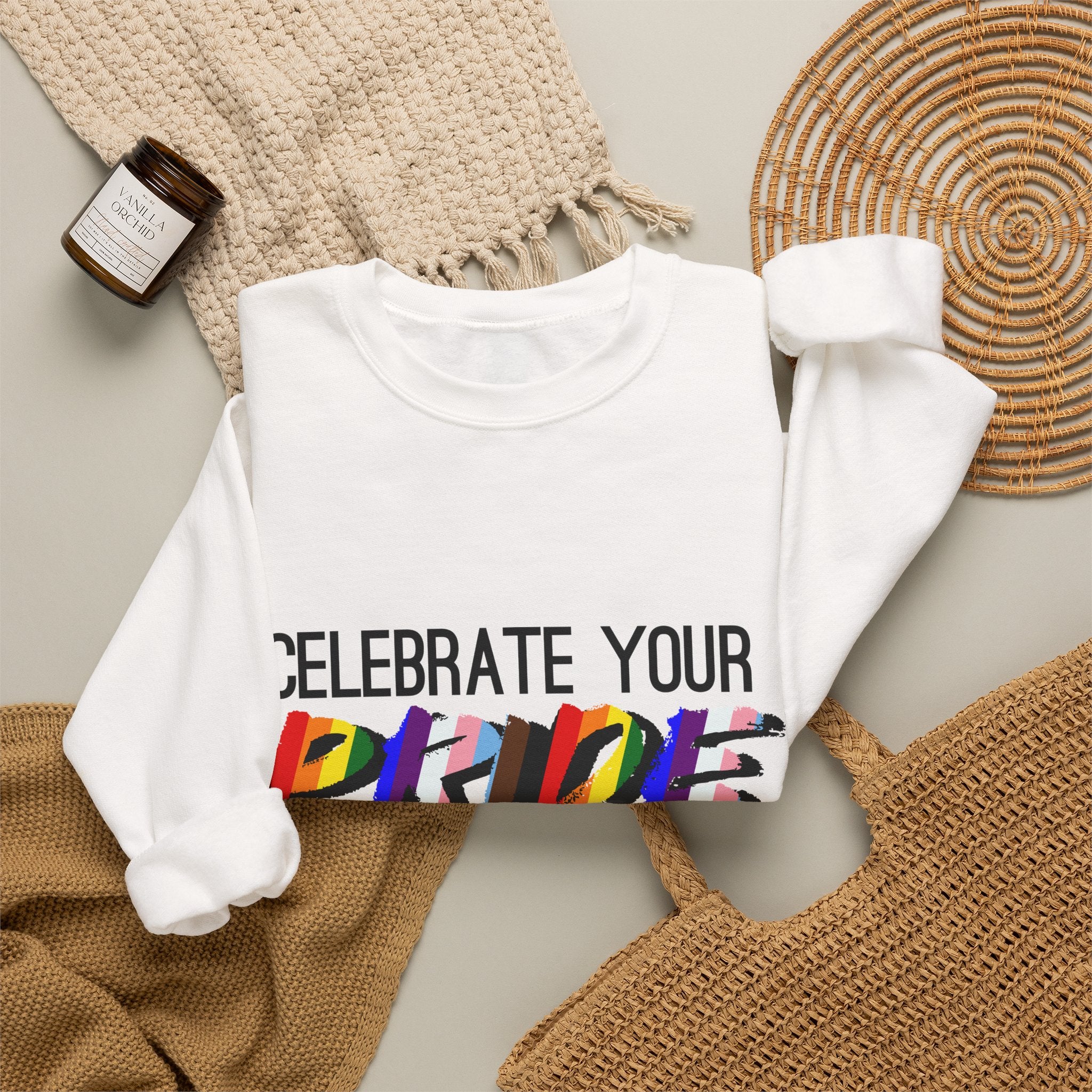 Celebrate Your Pride Crewneck Sweatshirt — Rainbow LGBTQ+ Pride Pullover