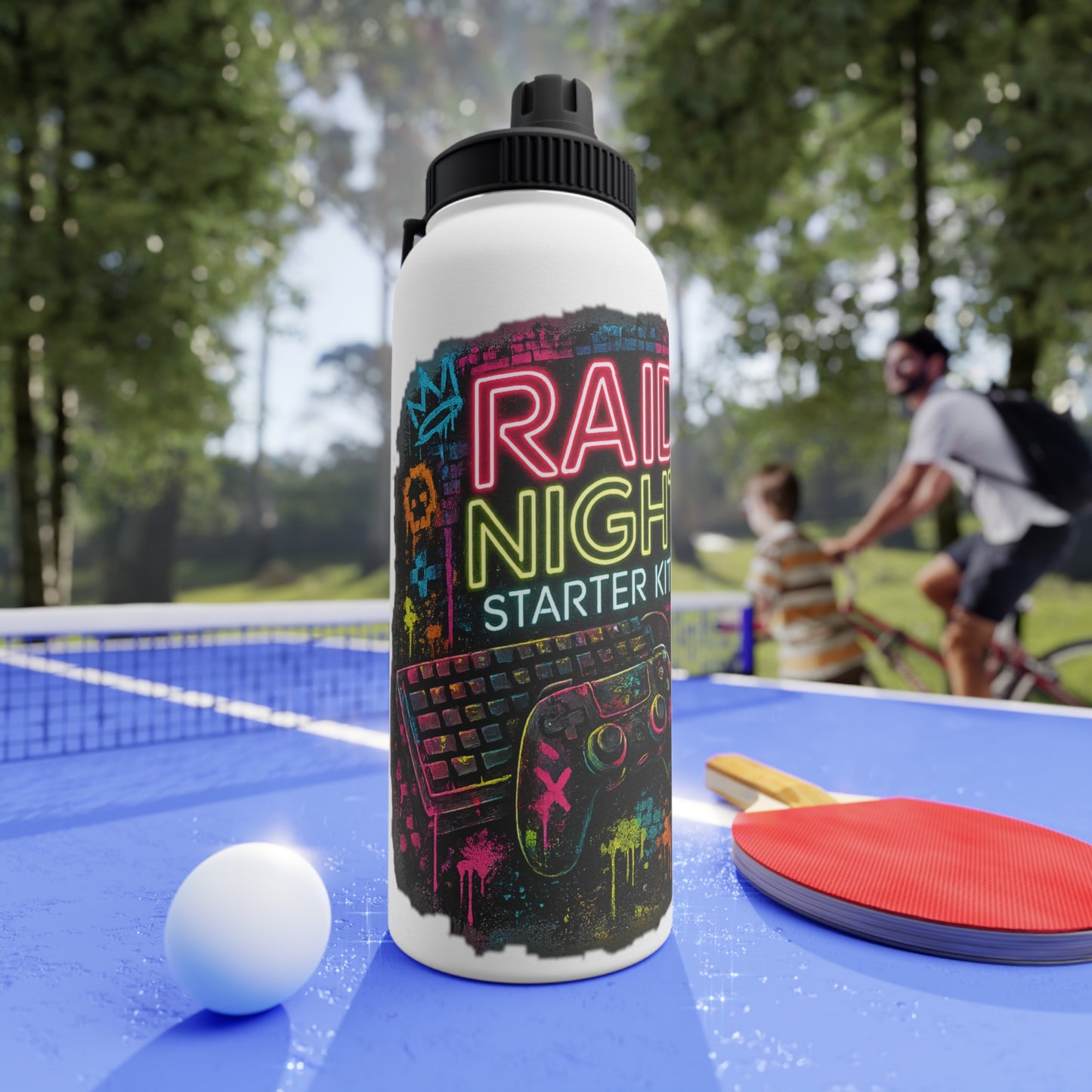 Raid Night Starter Kit Stainless Steel Water Bottle — Gamer Neon Sports Lid