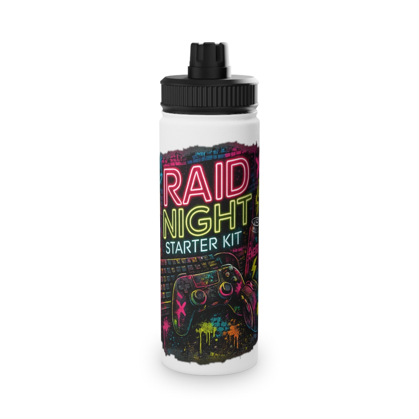 Raid Night Starter Kit Stainless Steel Water Bottle — Gamer Neon Sports Lid