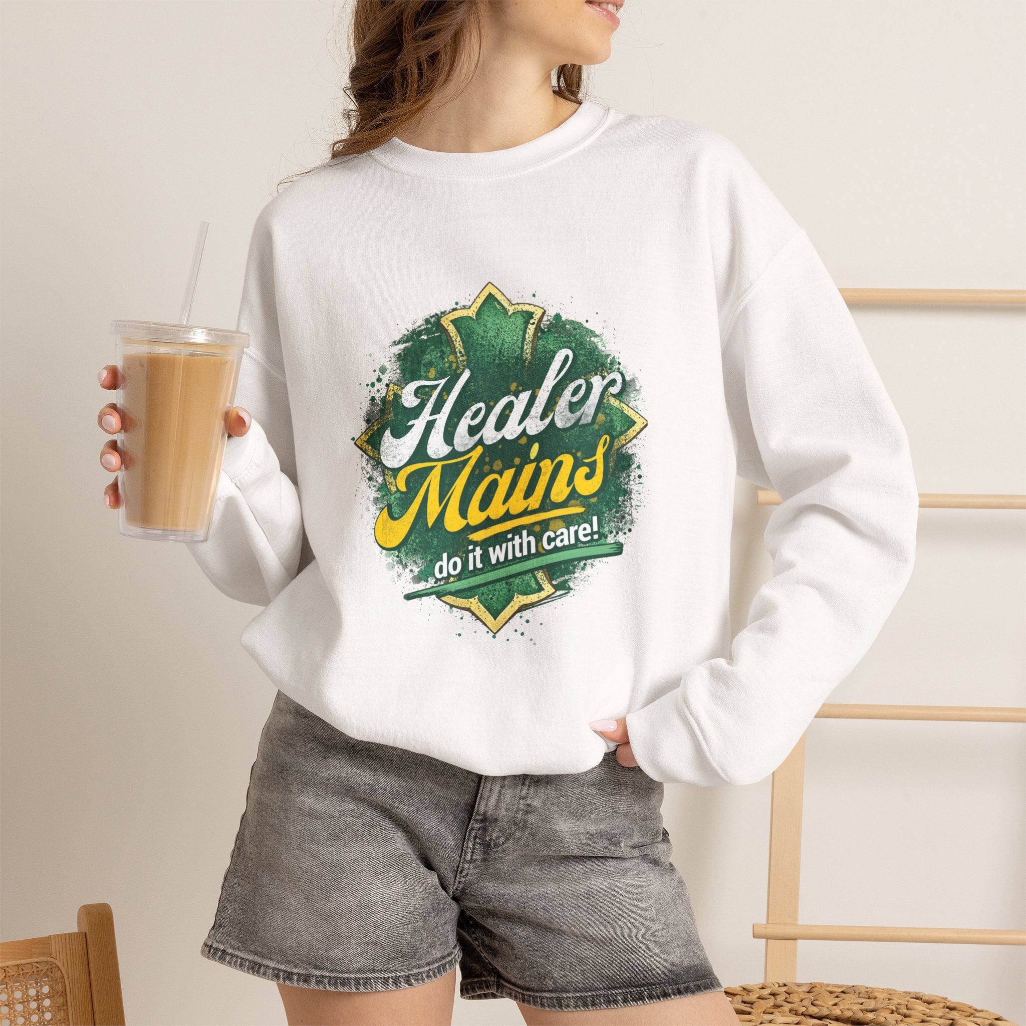 Healer Mains Crewneck Sweatshirt — Gamer RPG Healing Support Tee