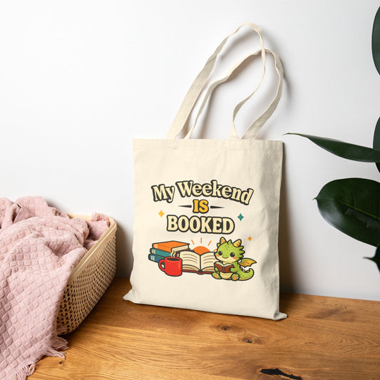 My Weekend Is Booked | Cute Book Dragon Canvas Tote Bag