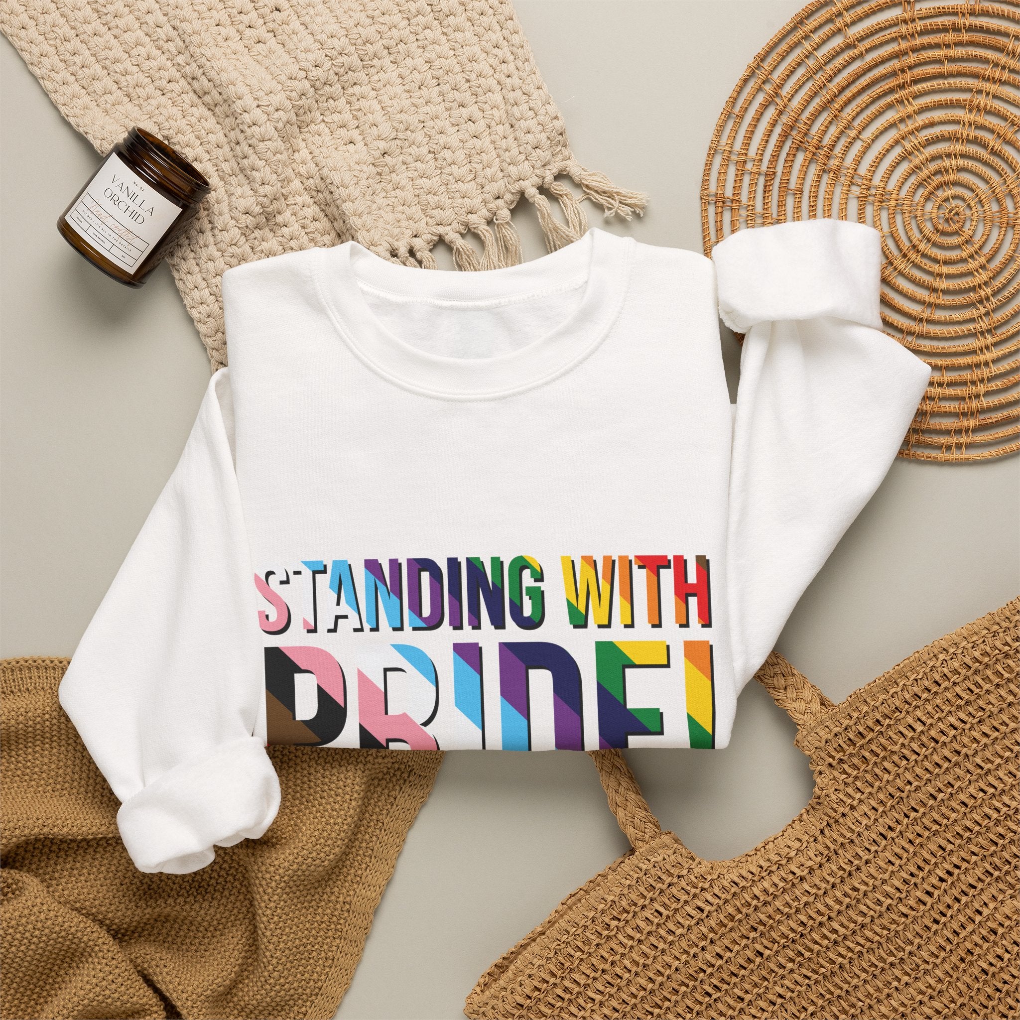 Crewneck Sweatshirt — "Standing With Pride!" Rainbow LGBTQ+ Support Crewneck